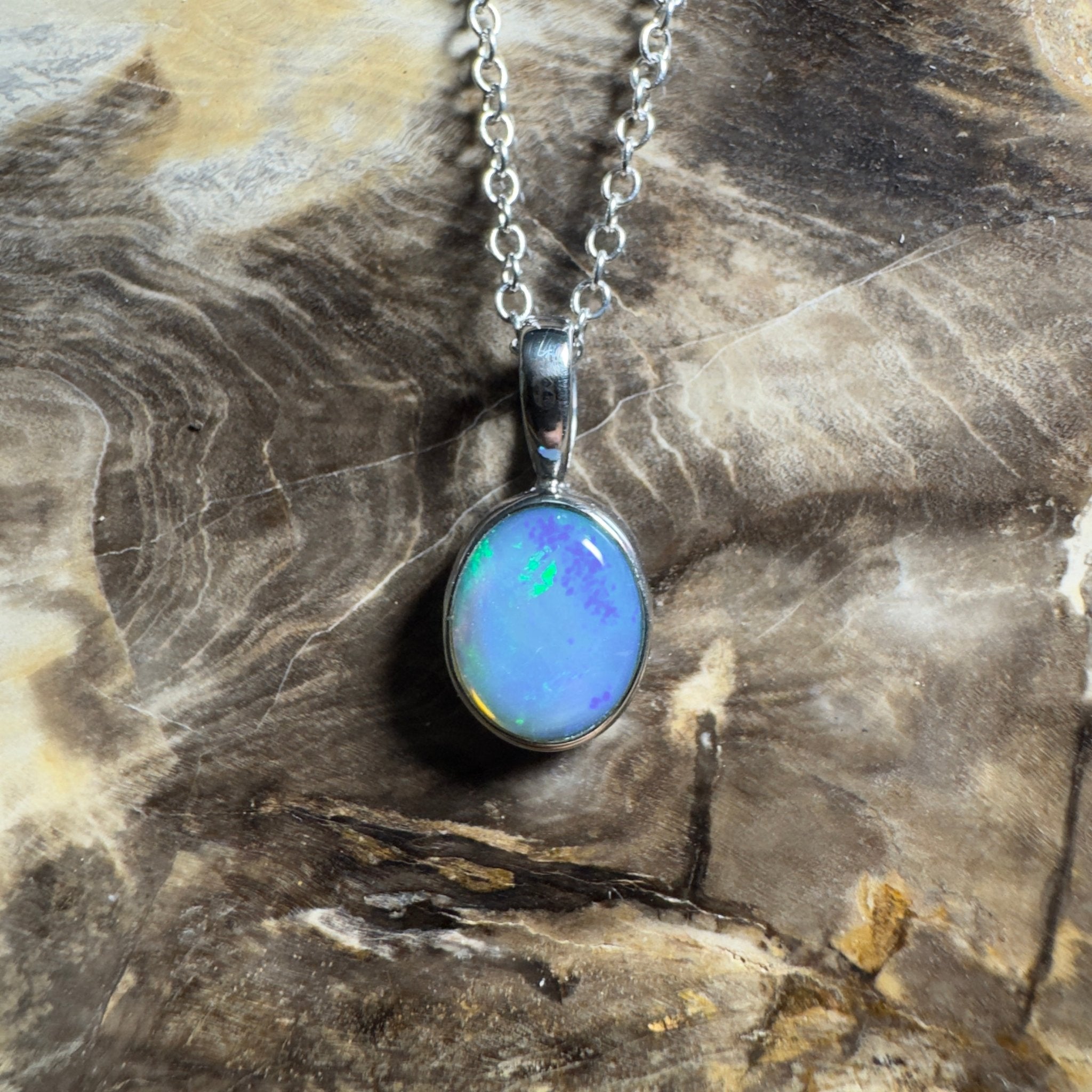 Bells Beach Blue ~ 1.6ct Lightning Ridge Semi Black Opal 925 Silver Pendant