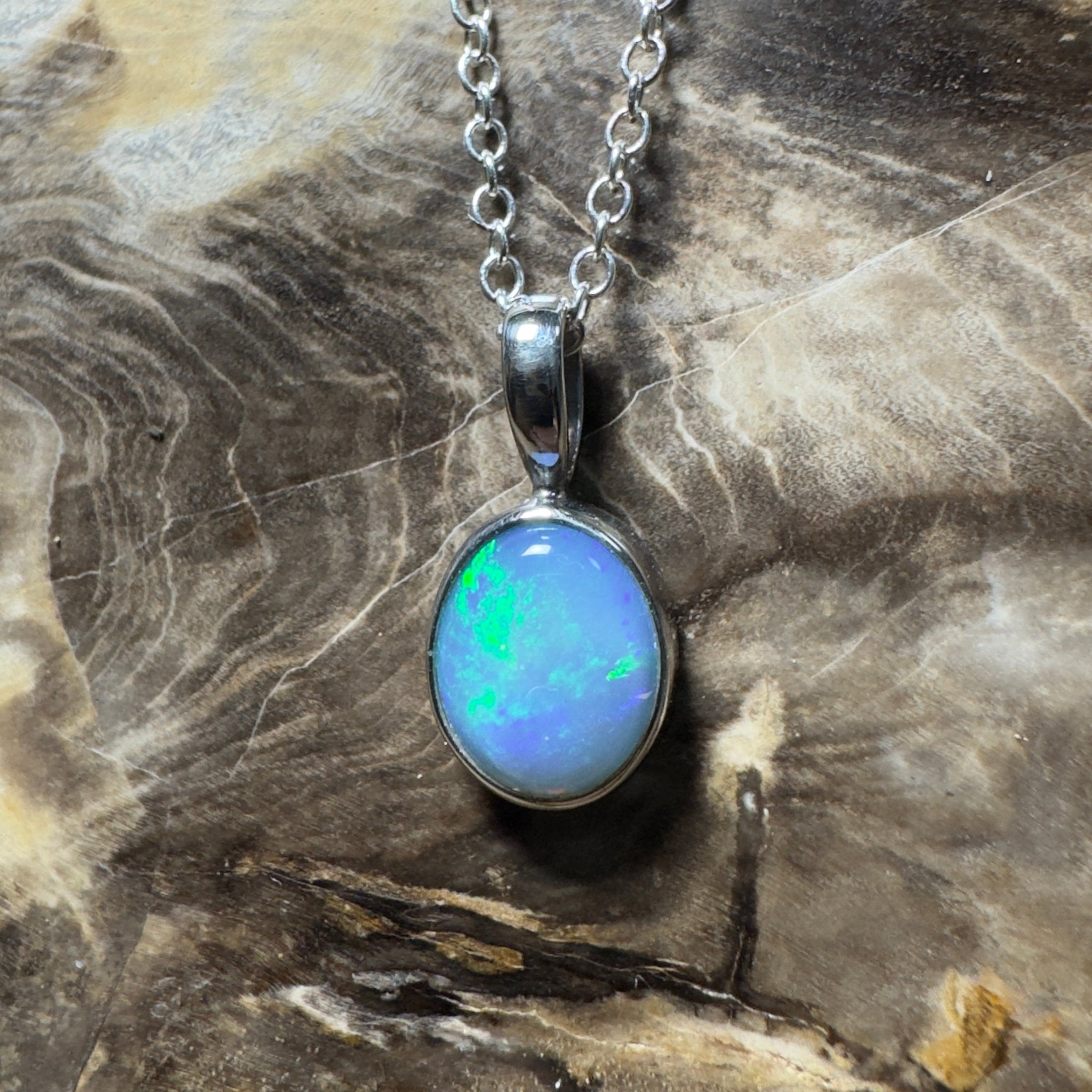 Bells Beach Blue ~ 1.6ct Lightning Ridge Semi Black Opal 925 Silver Pendant