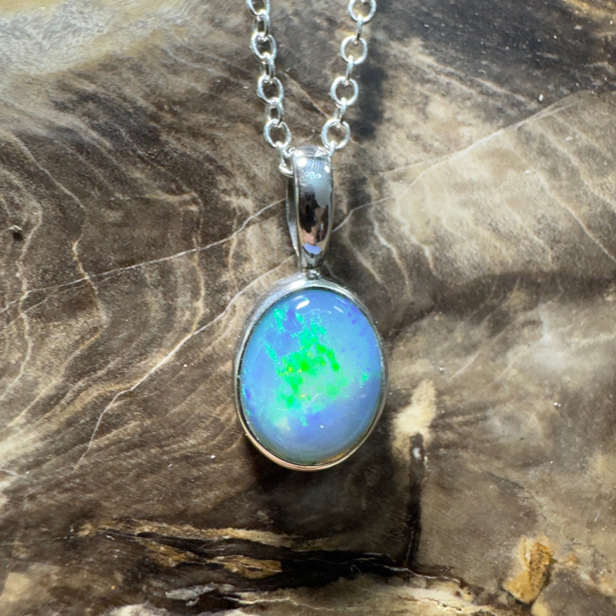 Bells Beach Blue ~ 1.6ct Lightning Ridge Semi Black Opal 925 Silver Pendant