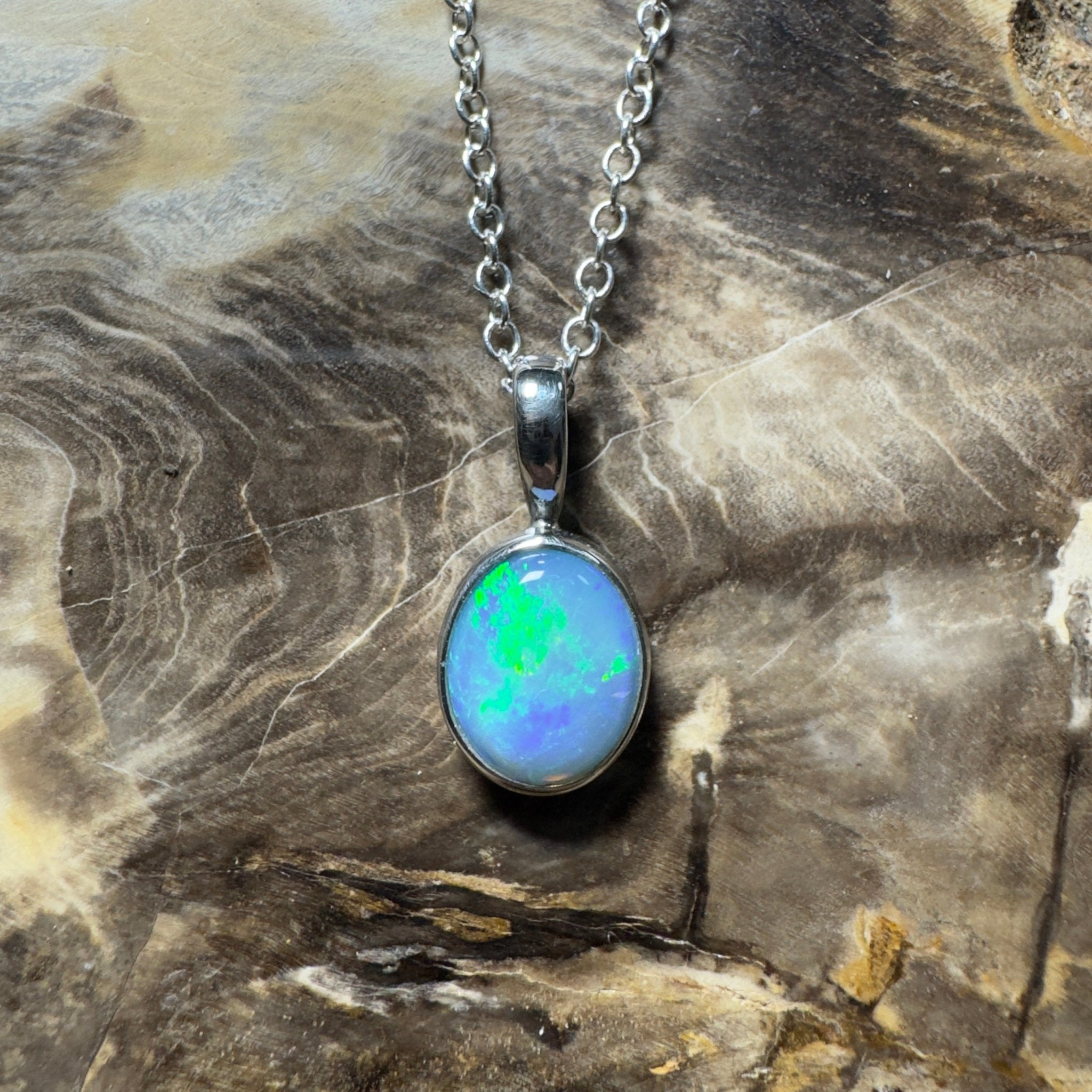 Bells Beach Blue ~ 1.6ct Lightning Ridge Semi Black Opal 925 Silver Pendant