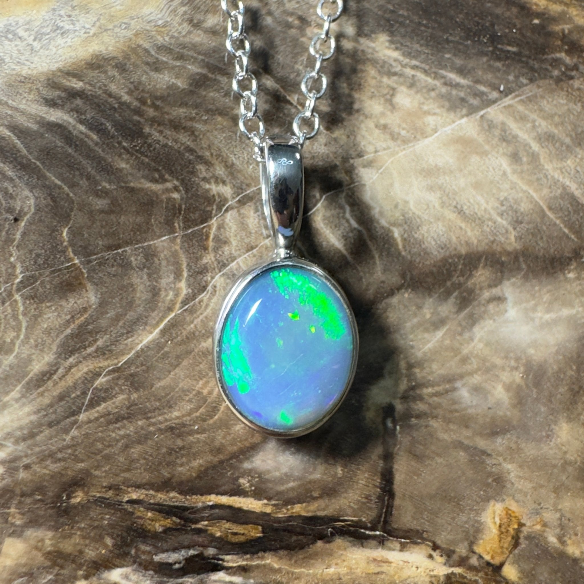 Bells Beach Blue ~ 1.6ct Lightning Ridge Semi Black Opal 925 Silver Pendant