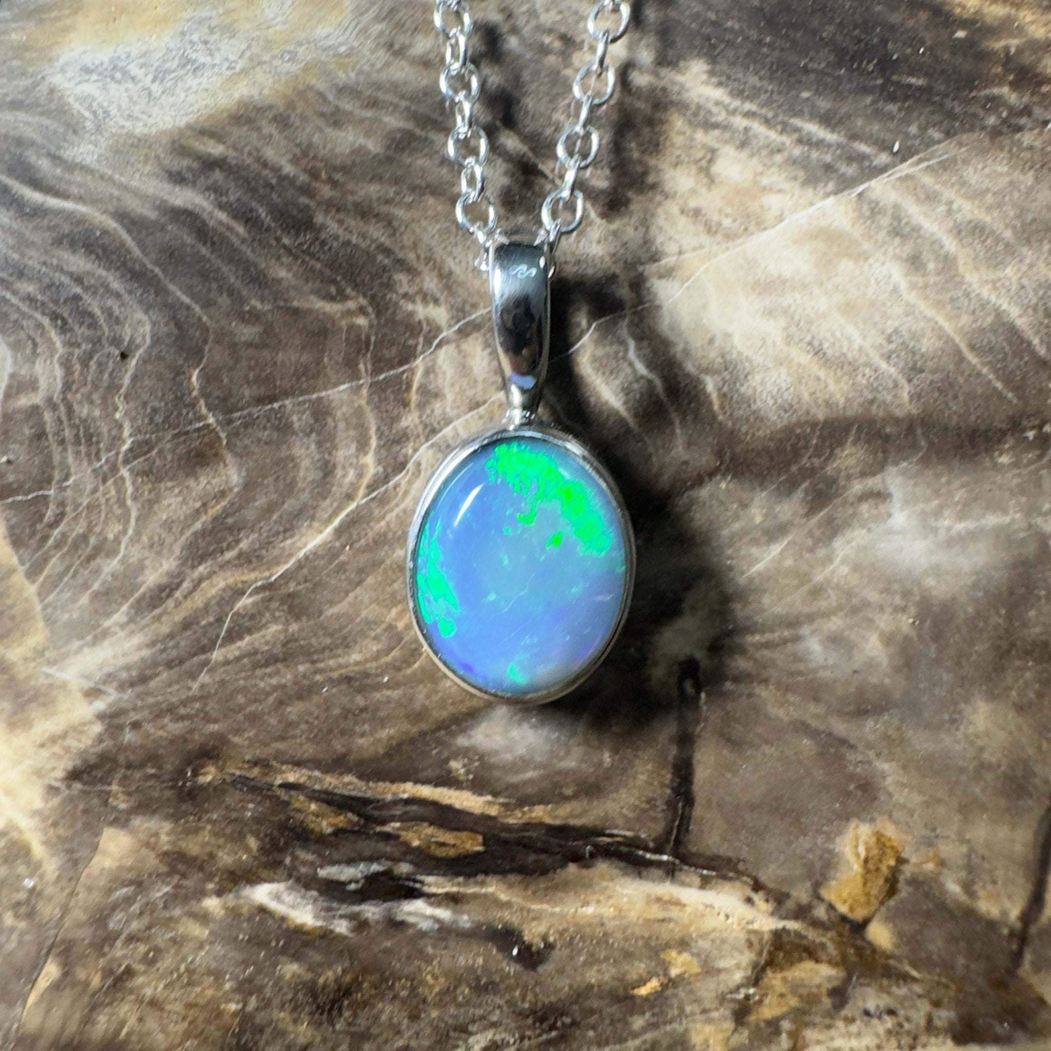 Bells Beach Blue ~ 1.6ct Lightning Ridge Semi Black Opal 925 Silver Pendant