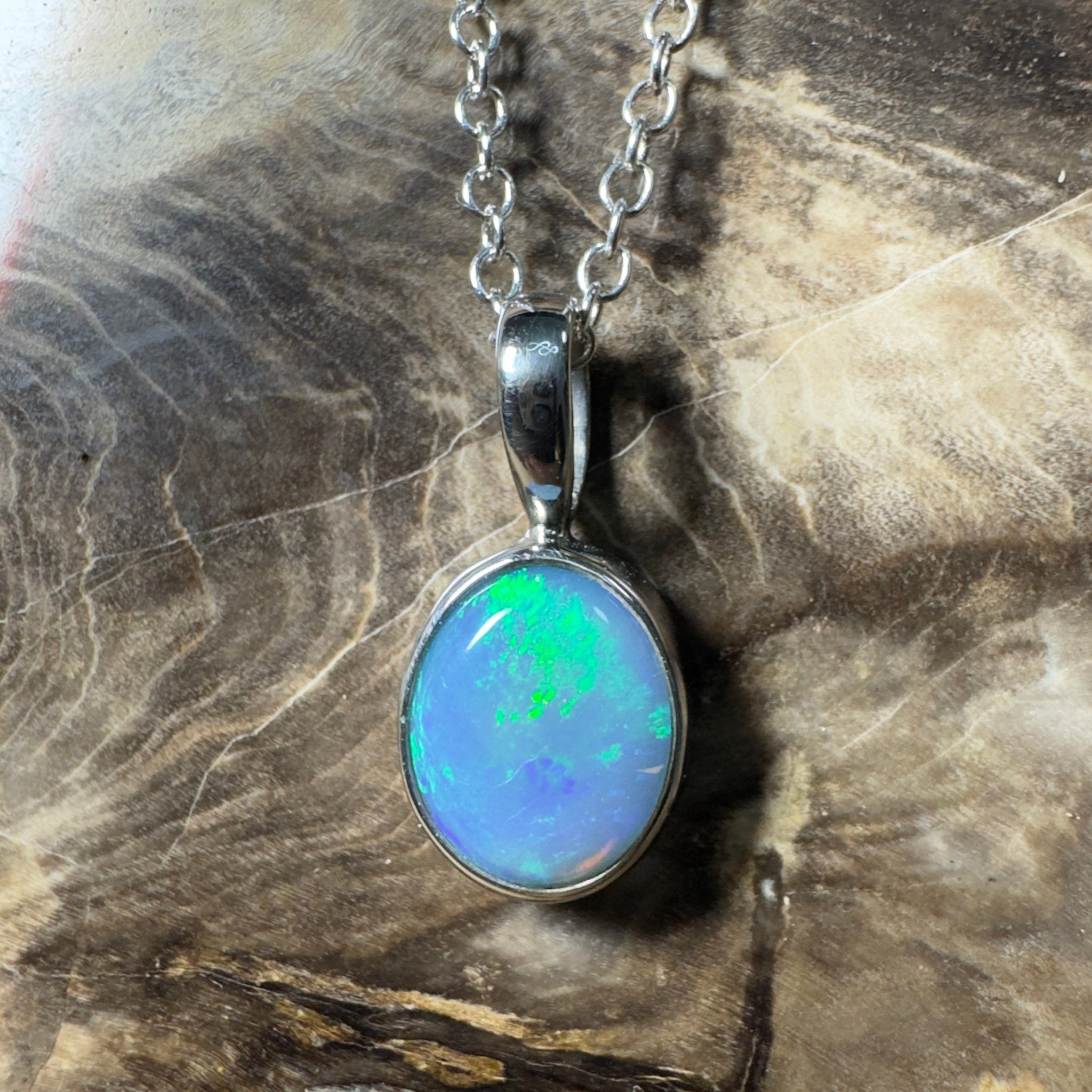 Bells Beach Blue ~ 1.6ct Lightning Ridge Semi Black Opal 925 Silver Pendant