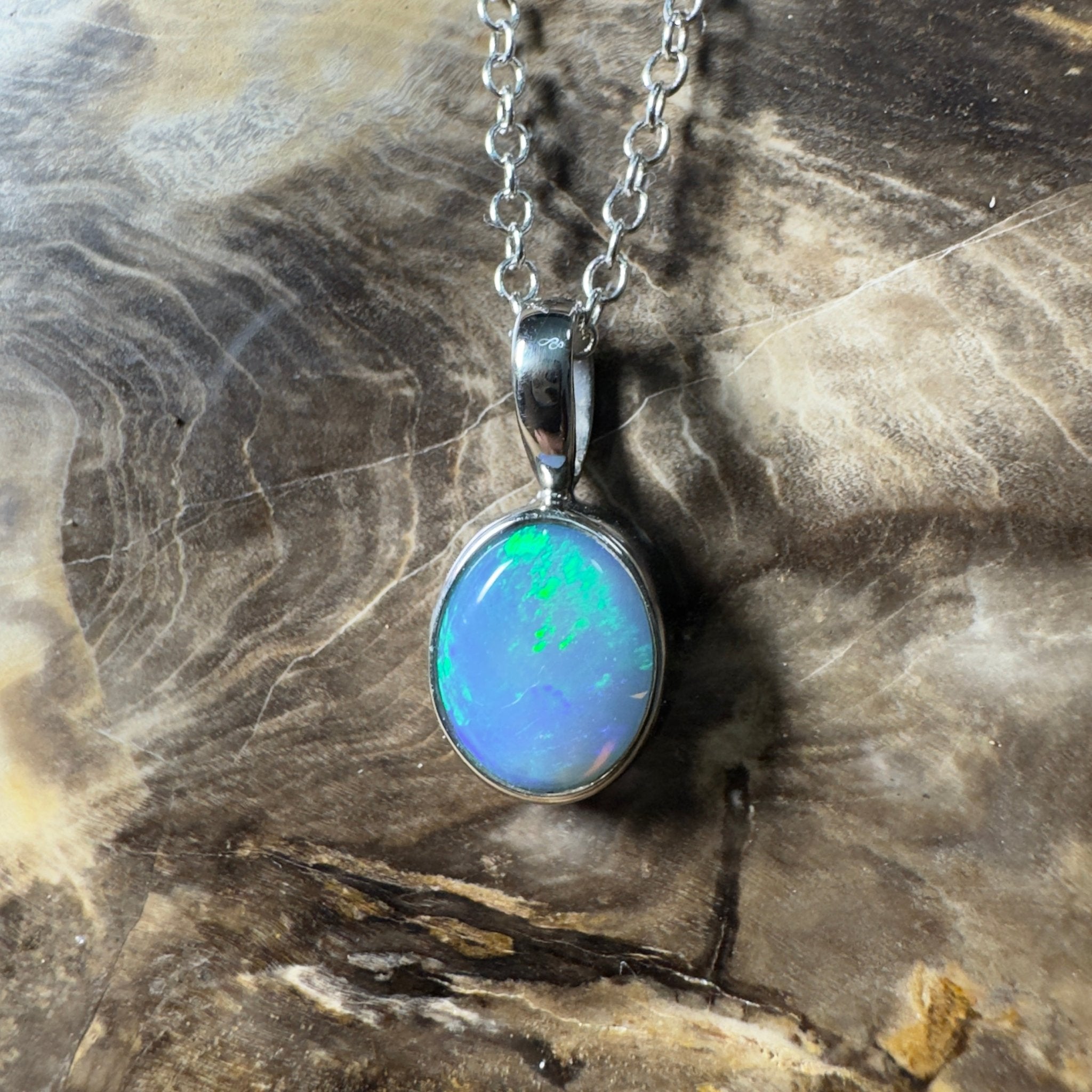 Bells Beach Blue ~ 1.6ct Lightning Ridge Semi Black Opal 925 Silver Pendant