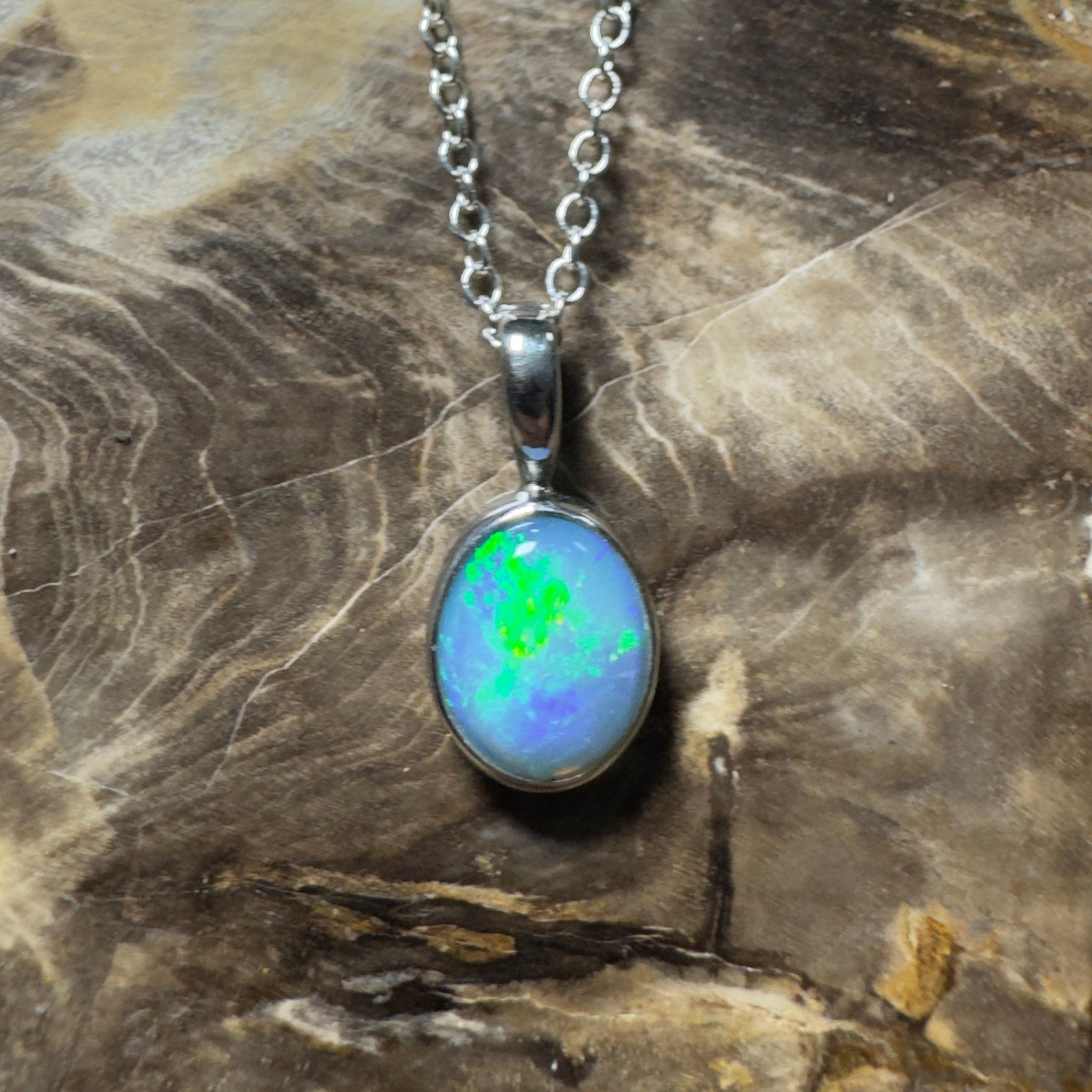 Bells Beach Blue ~ 1.6ct Lightning Ridge Semi Black Opal 925 Silver Pendant