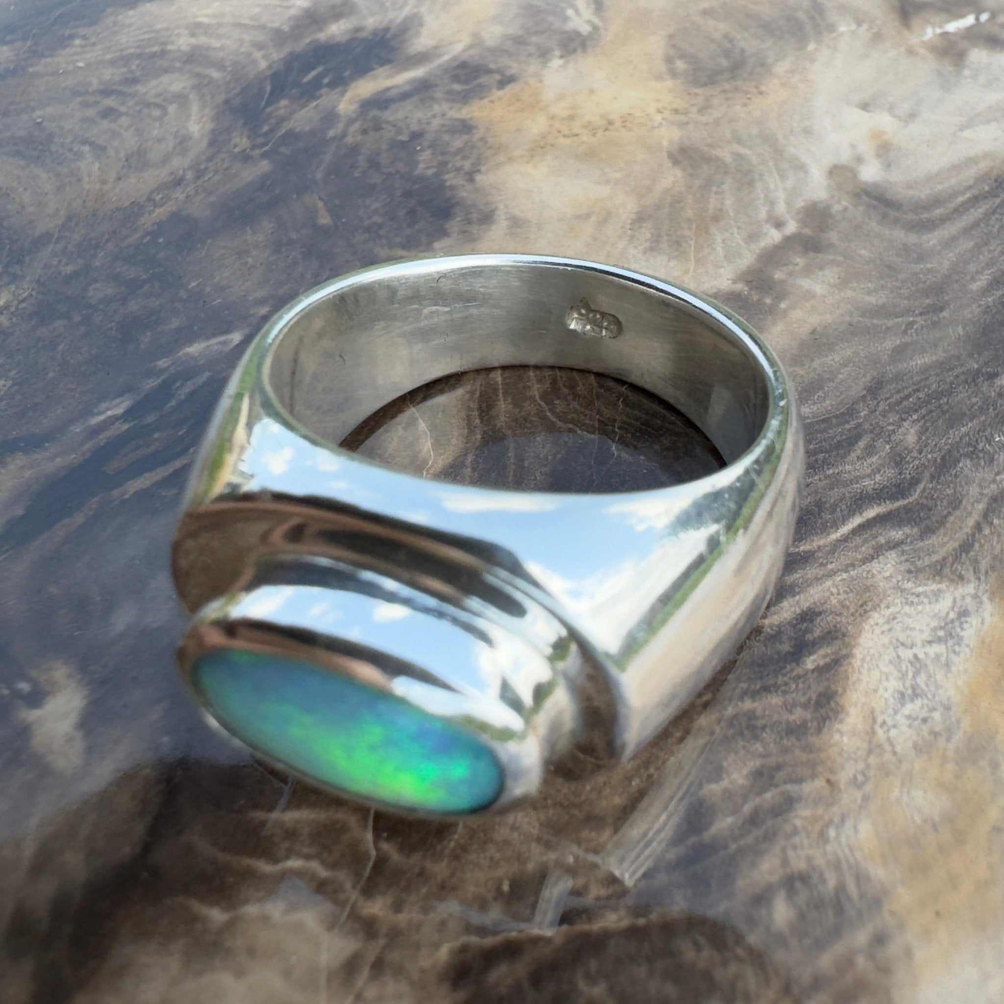 Bells Beach Blues ~ 1.9ct Solid Lightning Ridge Black Opal 925 Silver Ring