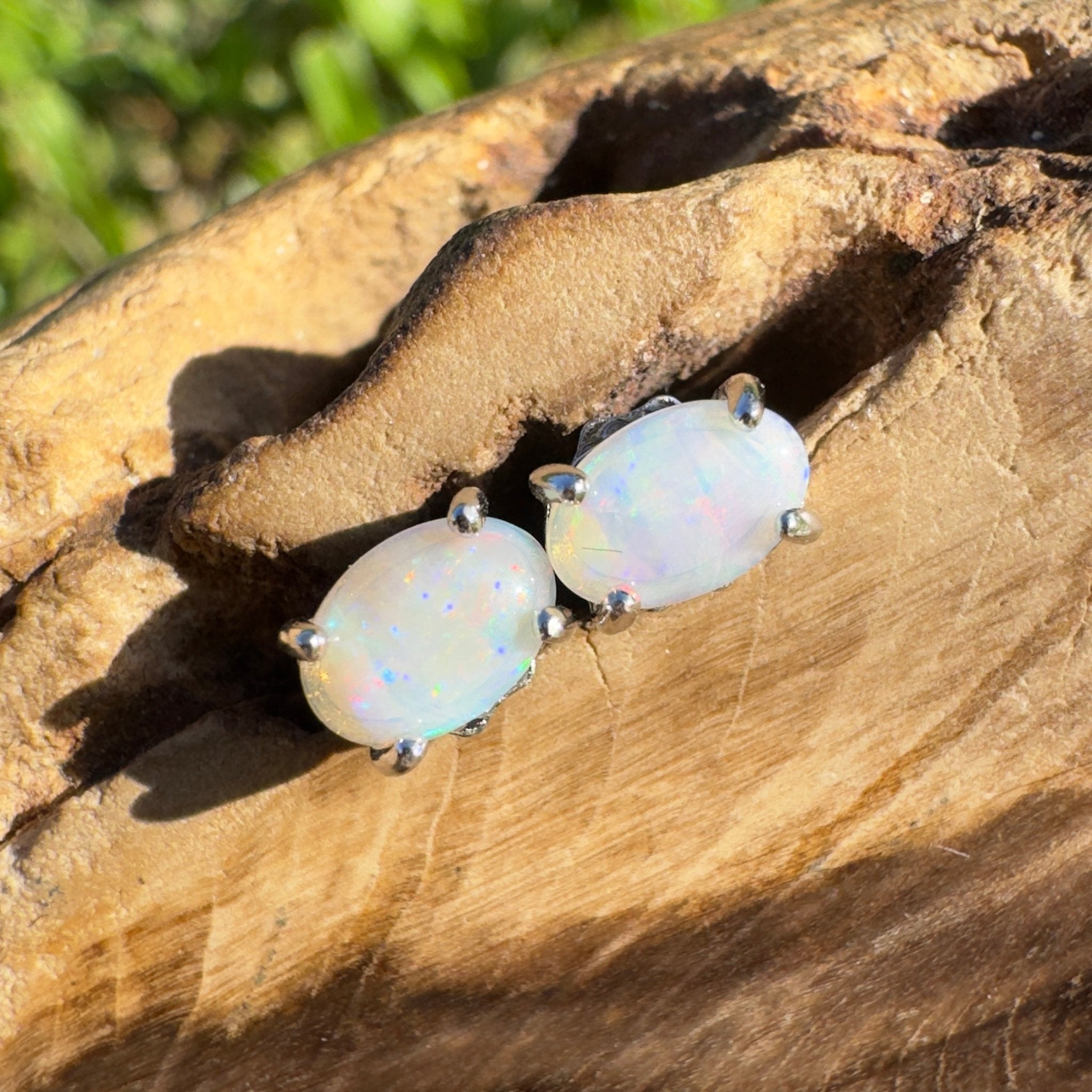 Bells Beach Brightness ~ 0.6ct Coober Pedy Opal Sterling Silver Earrings