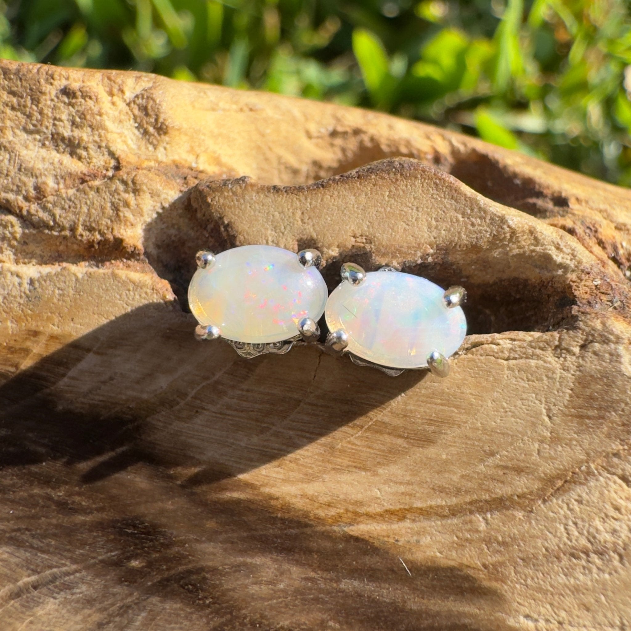 Bells Beach Brightness ~ 0.6ct Coober Pedy Opal Sterling Silver Earrings