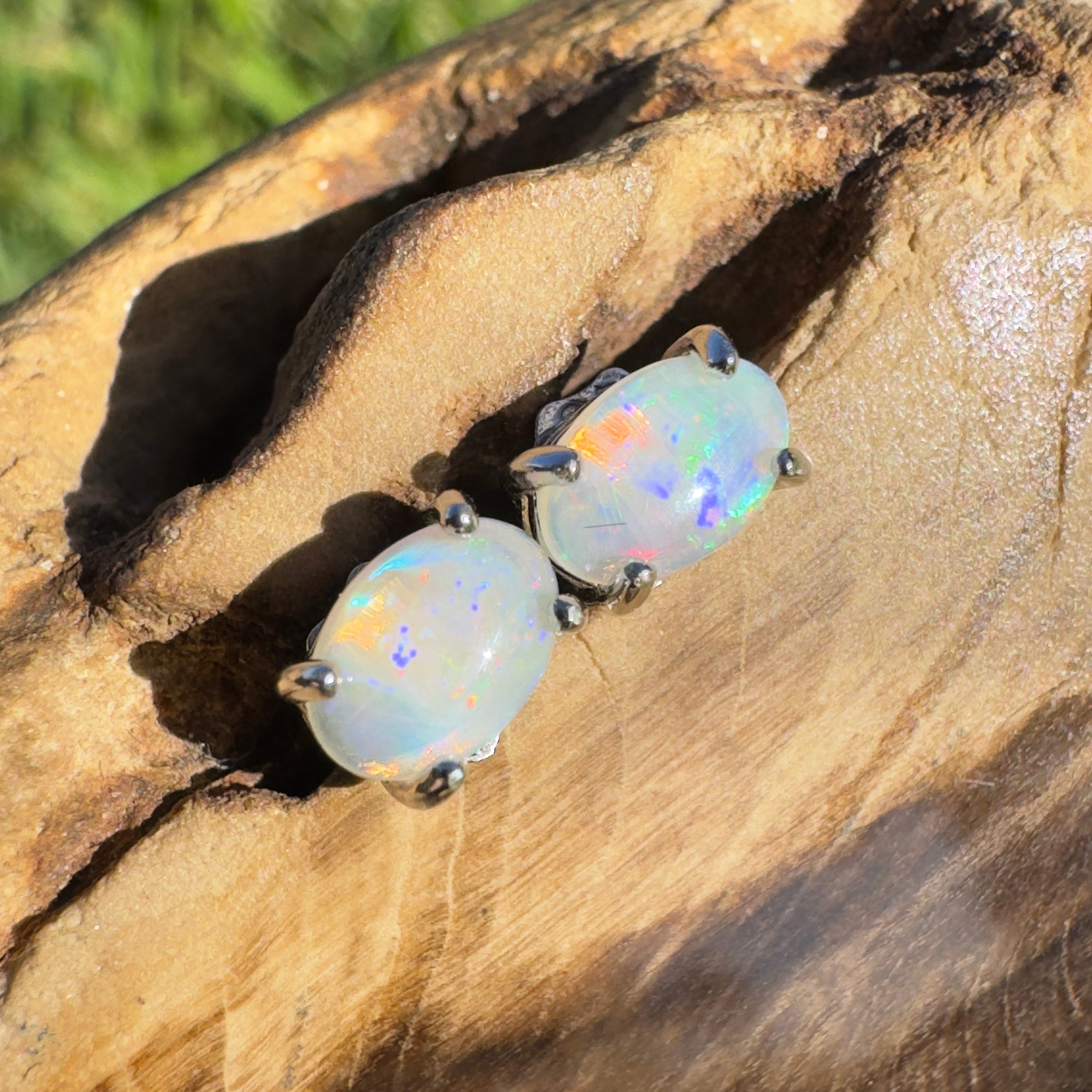 Bells Beach Brightness ~ 0.6ct Coober Pedy Opal Sterling Silver Earrings