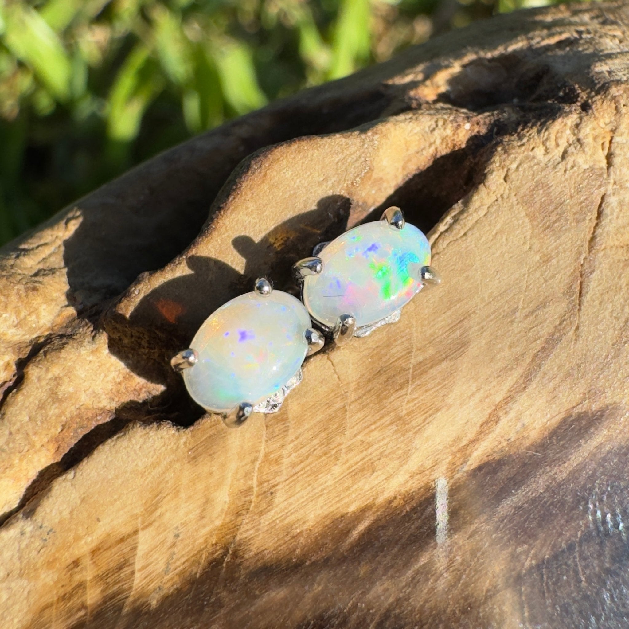 Bells Beach Brightness ~ 0.6ct Coober Pedy Opal Sterling Silver Earrings