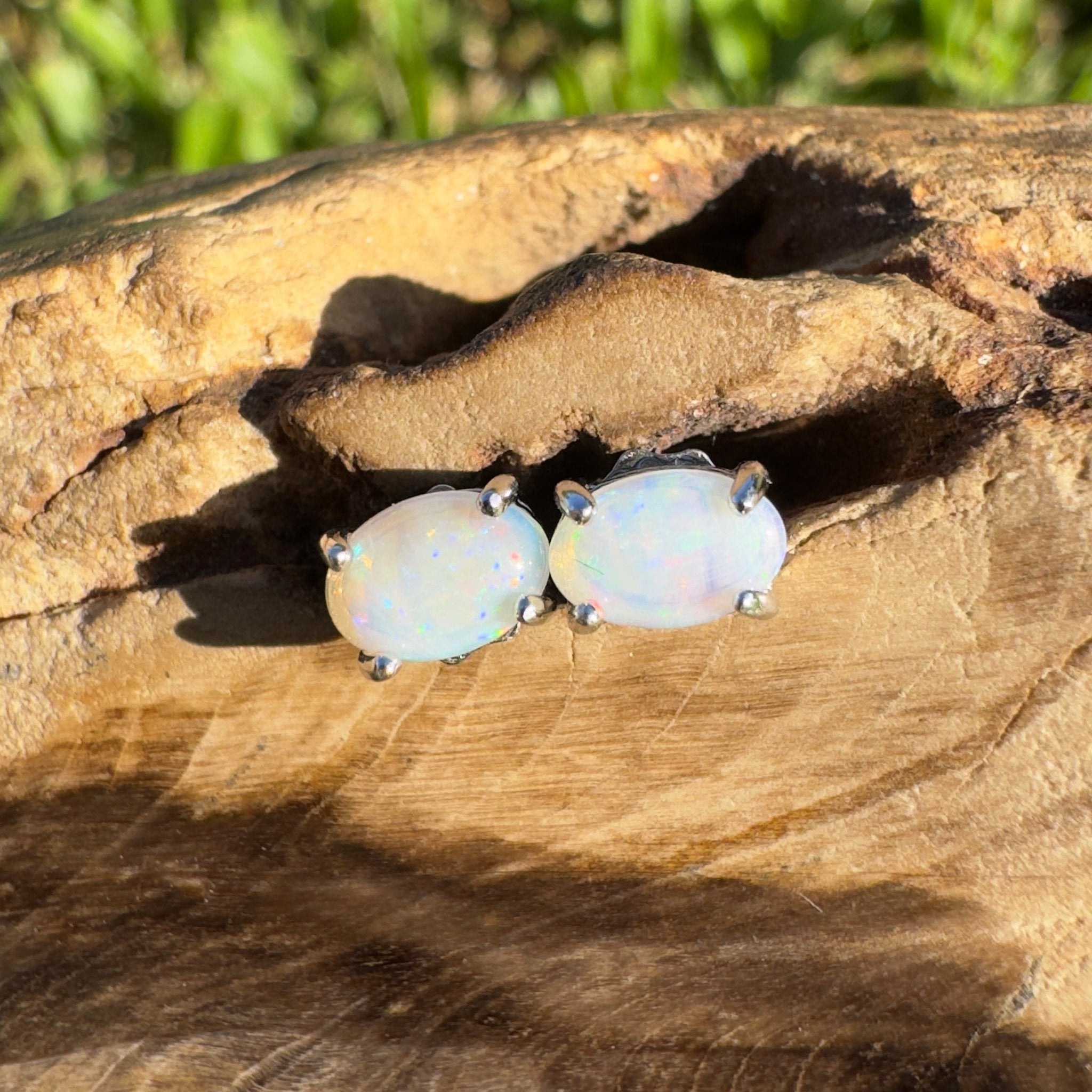 Bells Beach Brightness ~ 0.6ct Coober Pedy Opal Sterling Silver Earrings