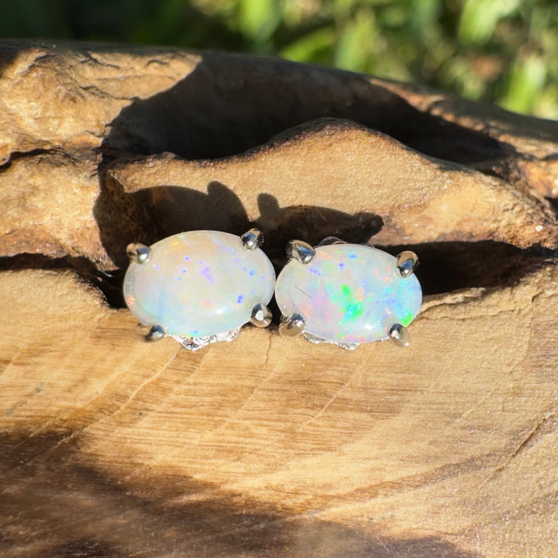 Bells Beach Brightness ~ 0.6ct Coober Pedy Opal Sterling Silver Earrings