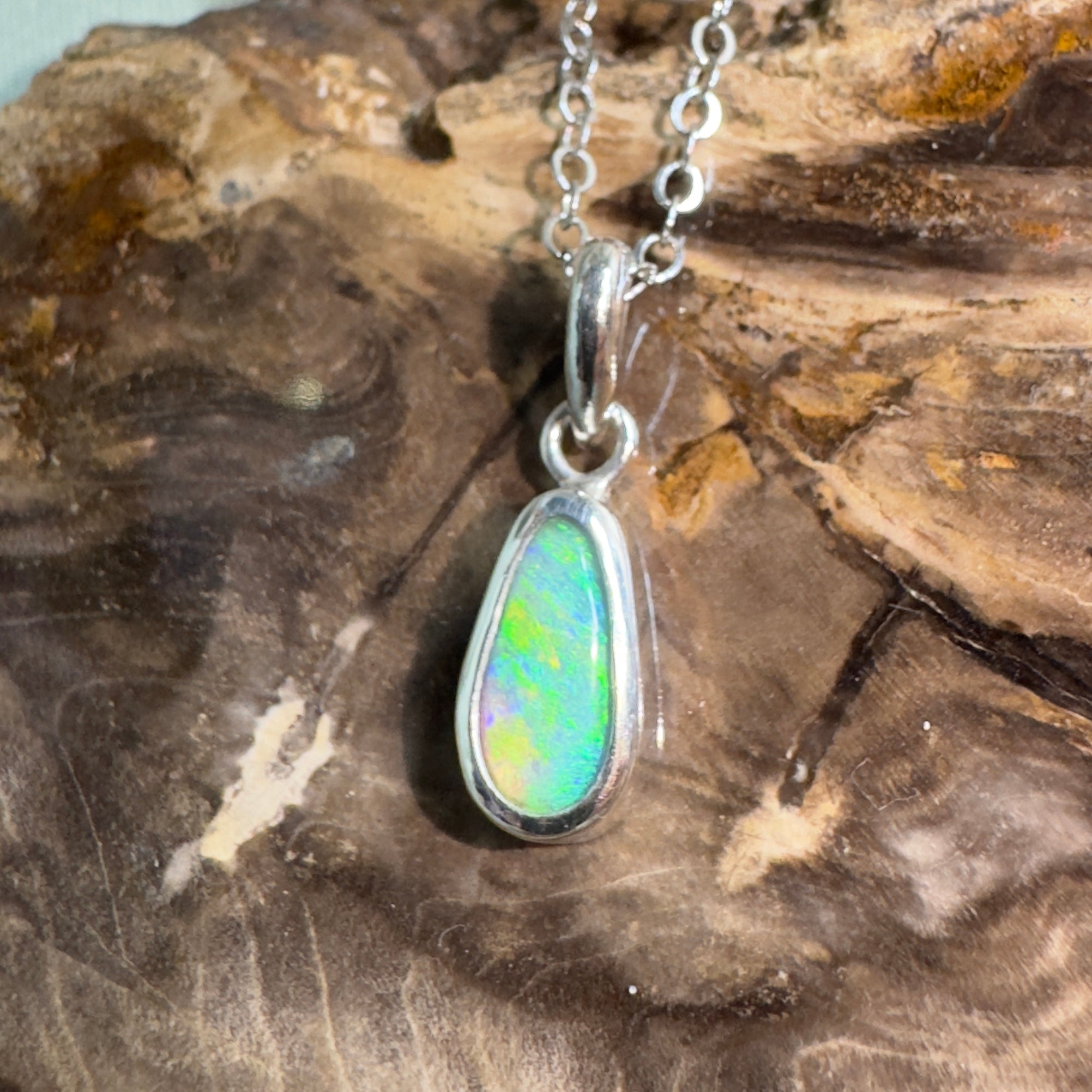 Blue Bay ~ 0.8ct Lightning Ridge Opal 925 Silver Pendant