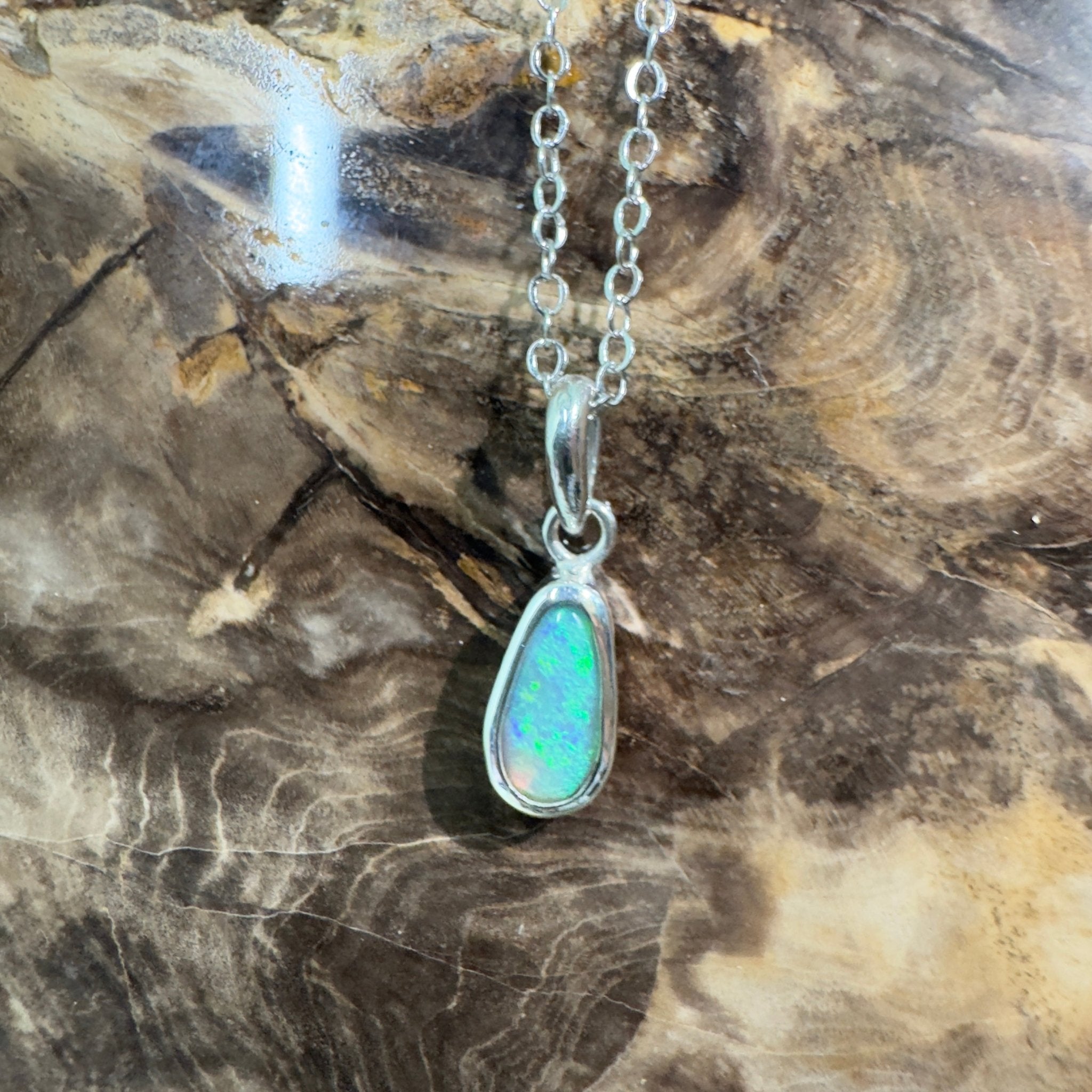 Blue Bay ~ 0.8ct Lightning Ridge Opal 925 Silver Pendant