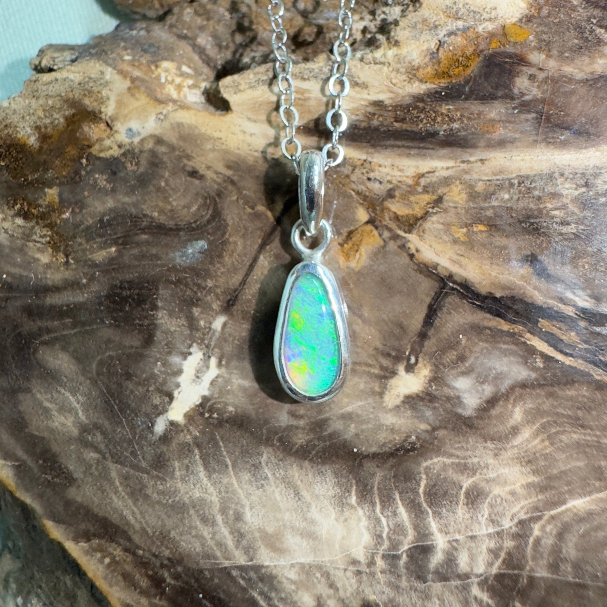 Blue Bay ~ 0.8ct Lightning Ridge Opal 925 Silver Pendant