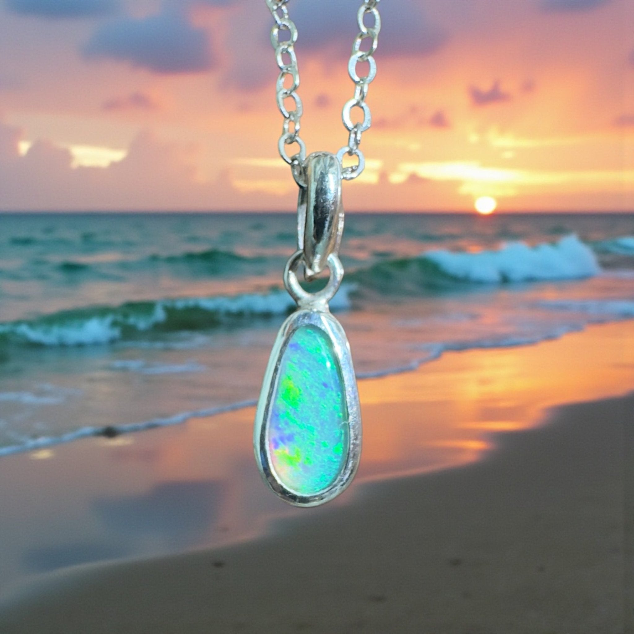 Blue Bay ~ 0.8ct Lightning Ridge Opal 925 Silver Pendant