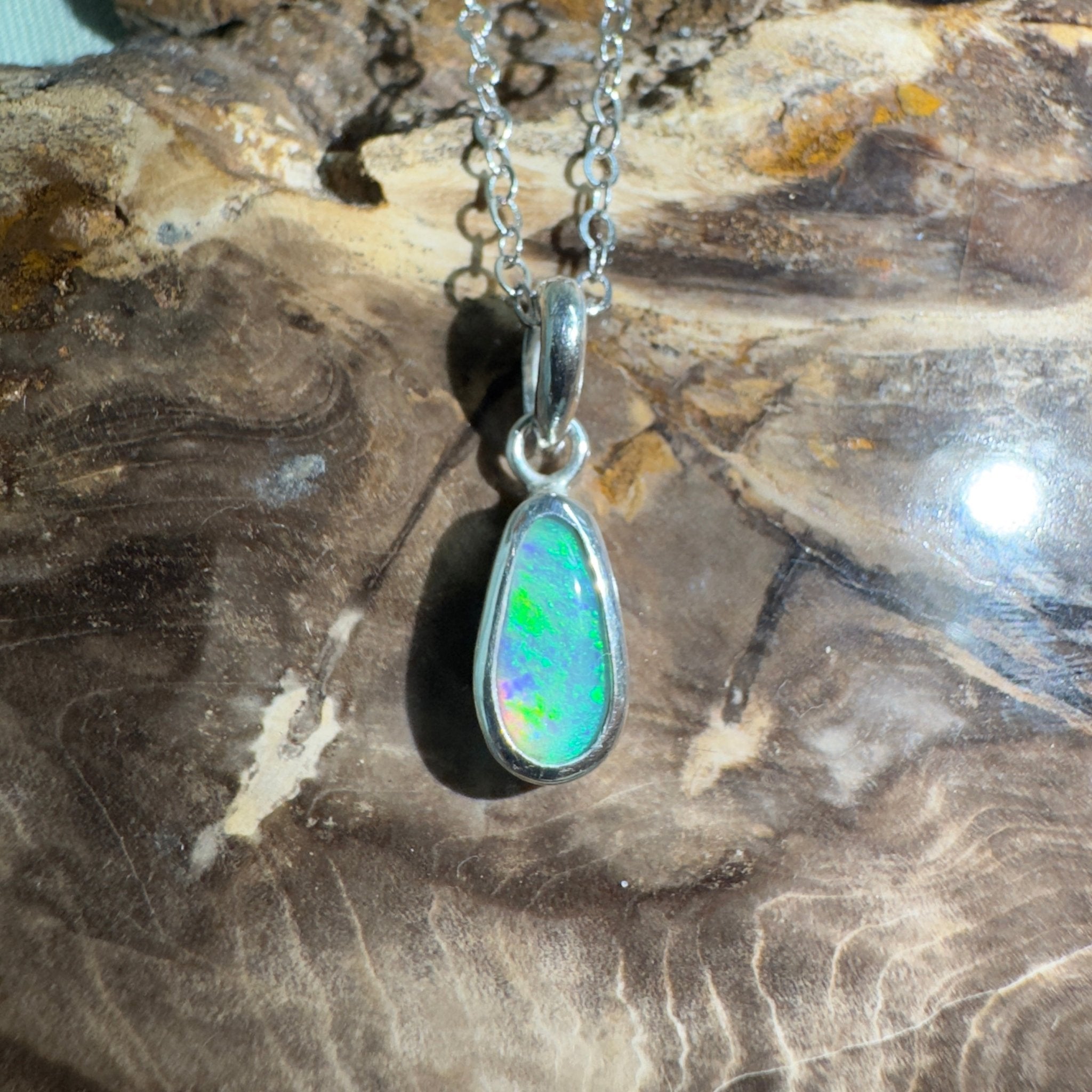 Blue Bay ~ 0.8ct Lightning Ridge Opal 925 Silver Pendant