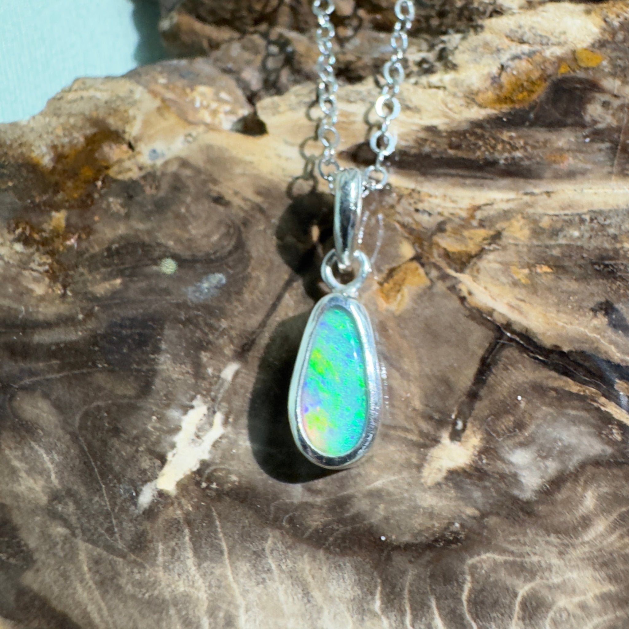 Blue Bay ~ 0.8ct Lightning Ridge Opal 925 Silver Pendant