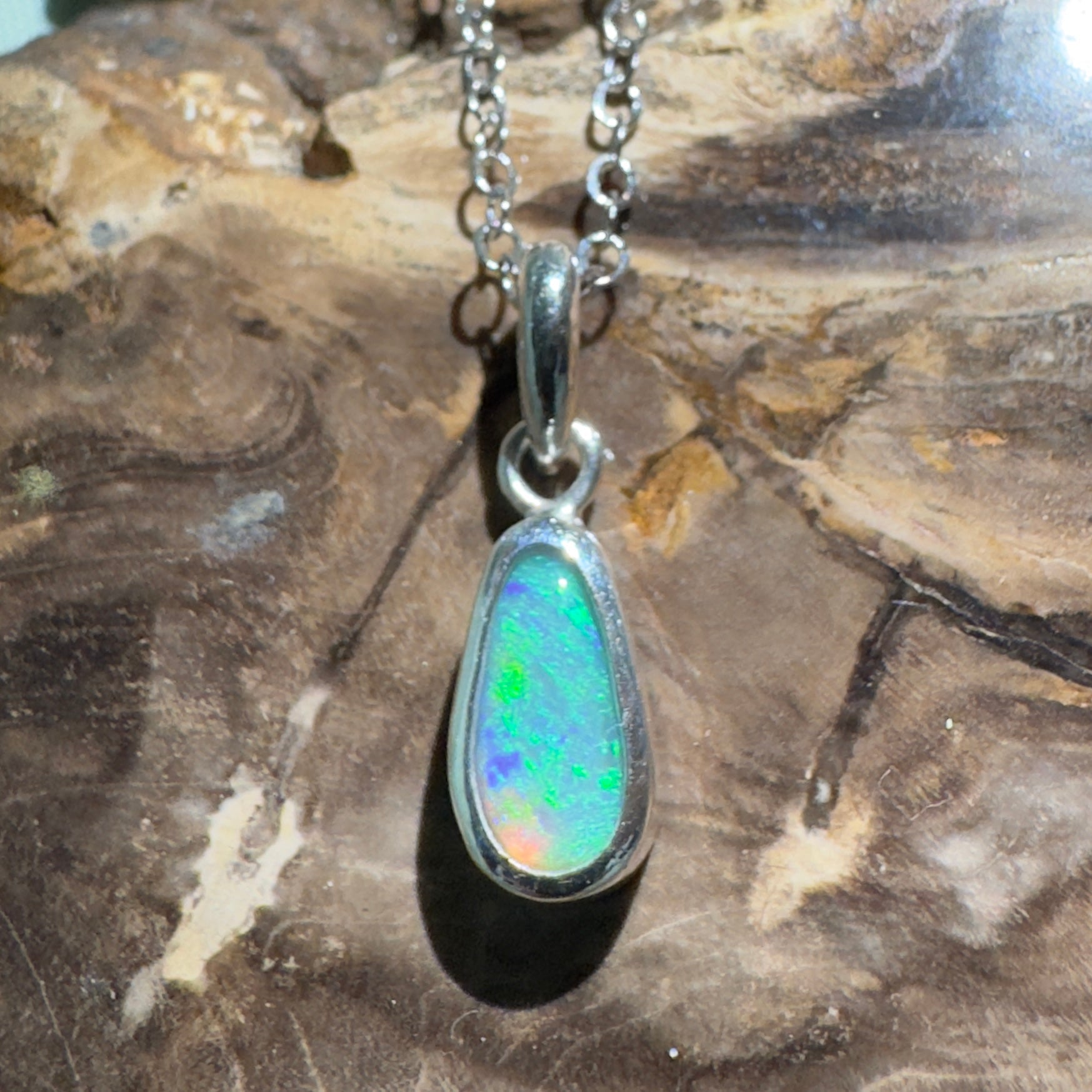 Blue Bay ~ 0.8ct Lightning Ridge Opal 925 Silver Pendant