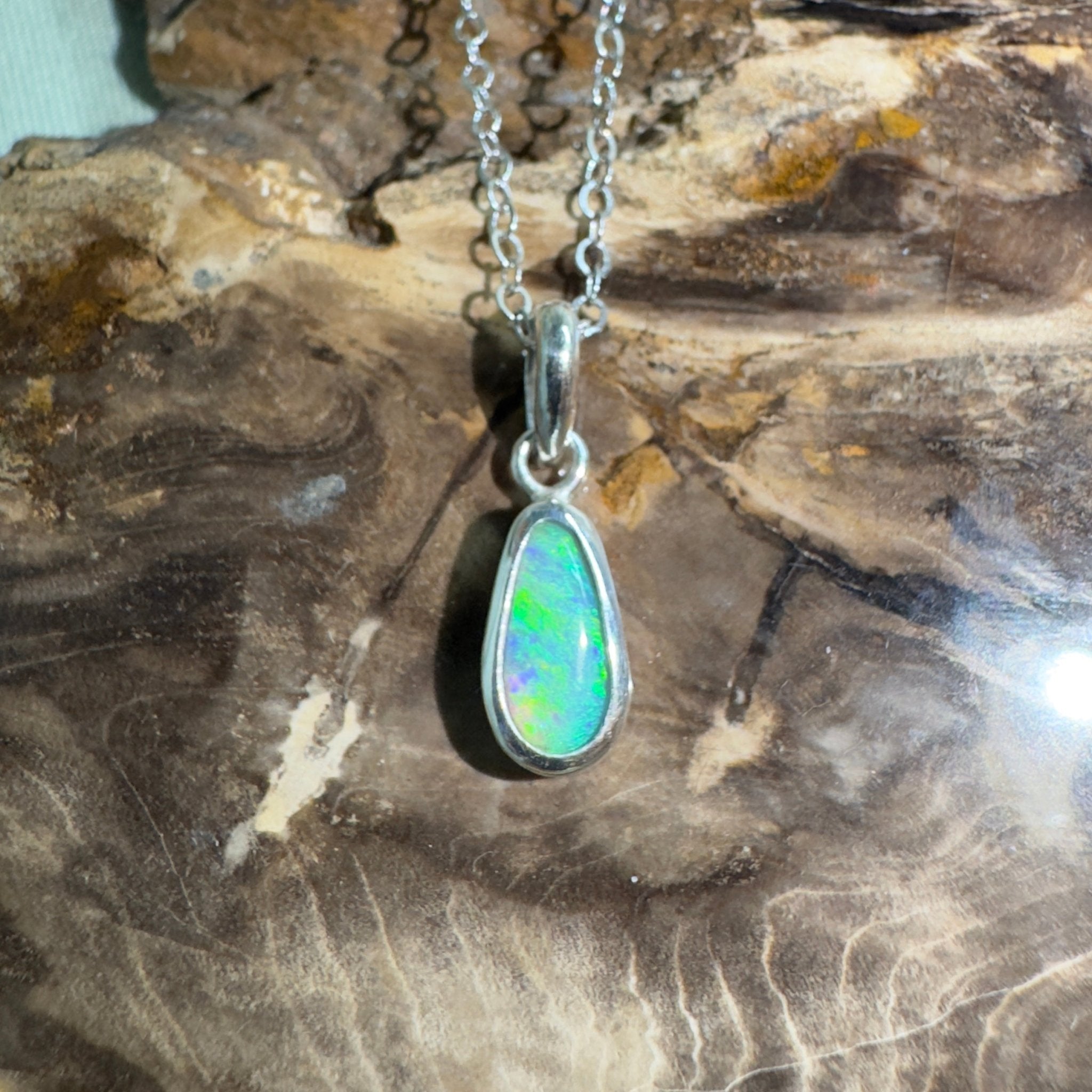 Blue Bay ~ 0.8ct Lightning Ridge Opal 925 Silver Pendant