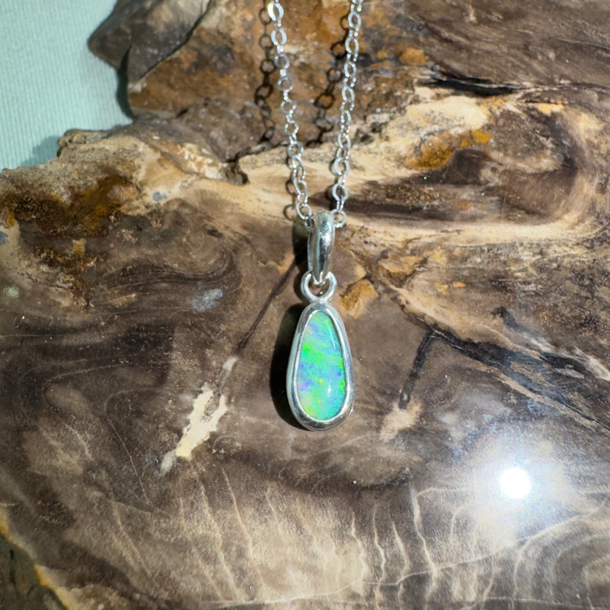 Blue Bay ~ 0.8ct Lightning Ridge Opal 925 Silver Pendant