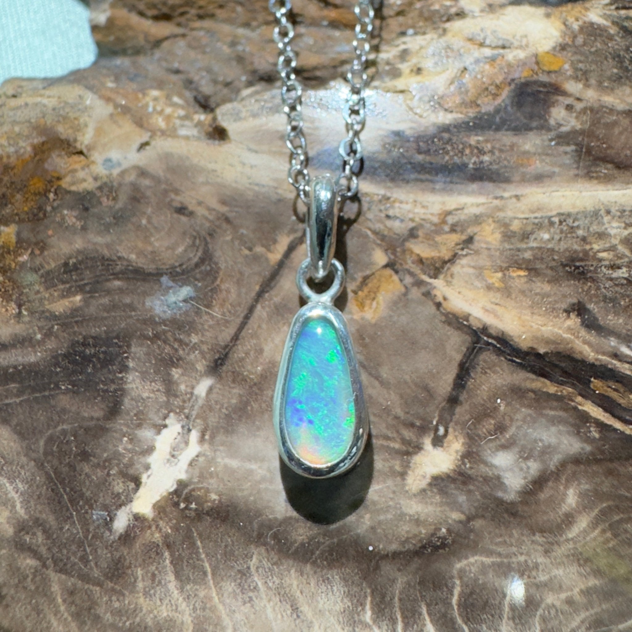 Blue Bay ~ 0.8ct Lightning Ridge Opal 925 Silver Pendant
