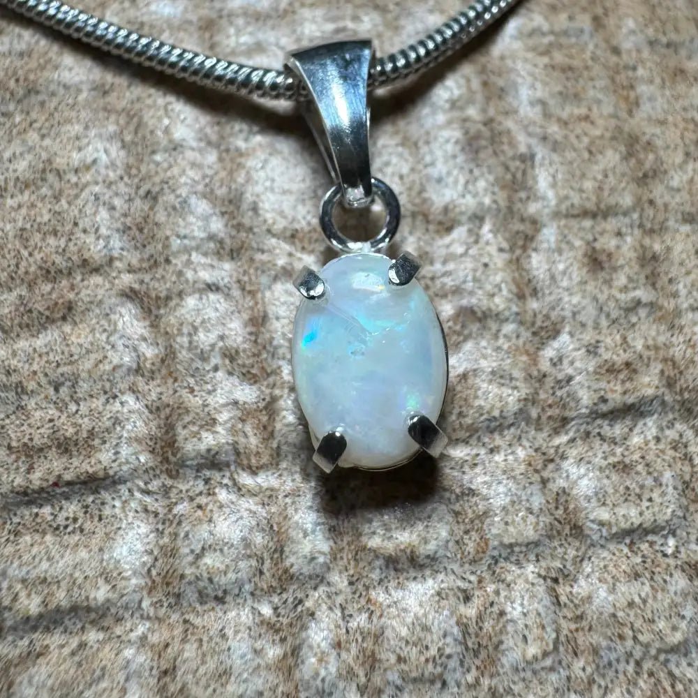 'Blue Gum Radiance' ~ Handcrafted 0.6ct Solid Coober Pedy Opal 925 Sterling Silver Pendant Necklace