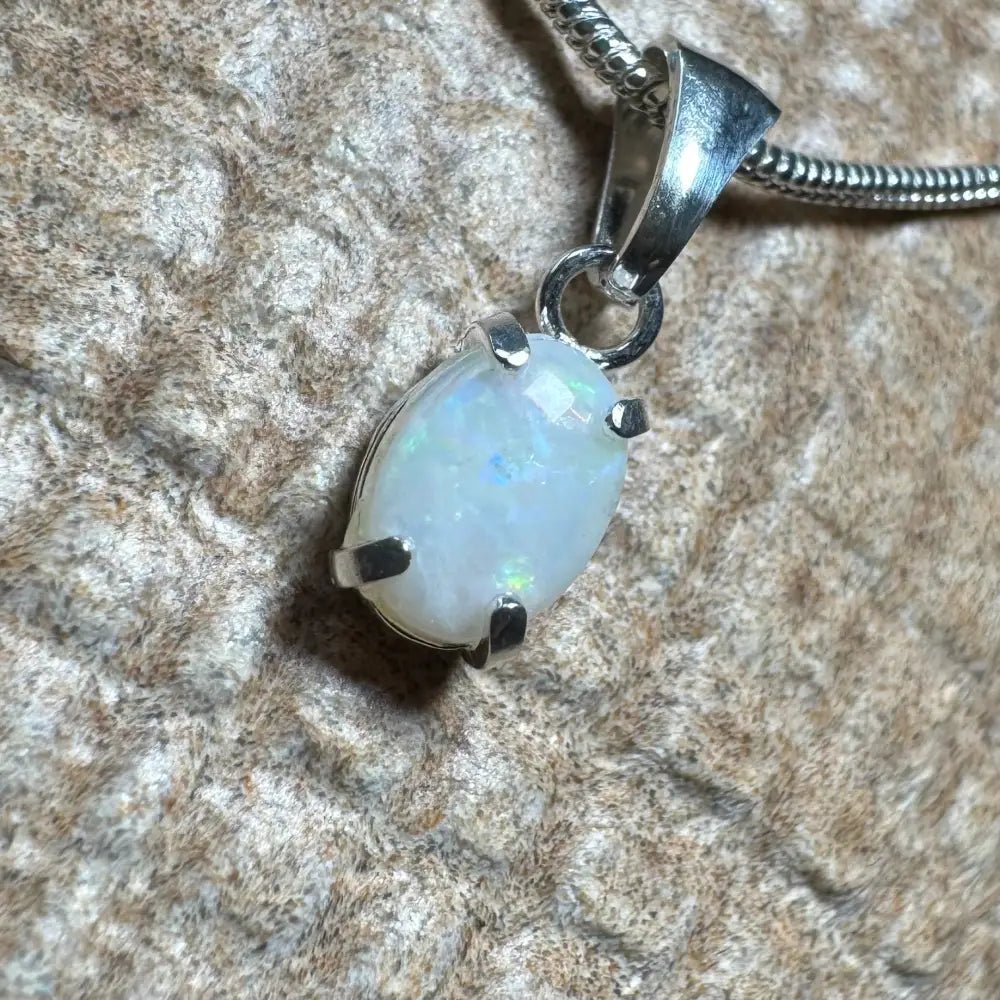 'Blue Gum Radiance' ~ Handcrafted 0.6ct Solid Coober Pedy Opal 925 Sterling Silver Pendant Necklace