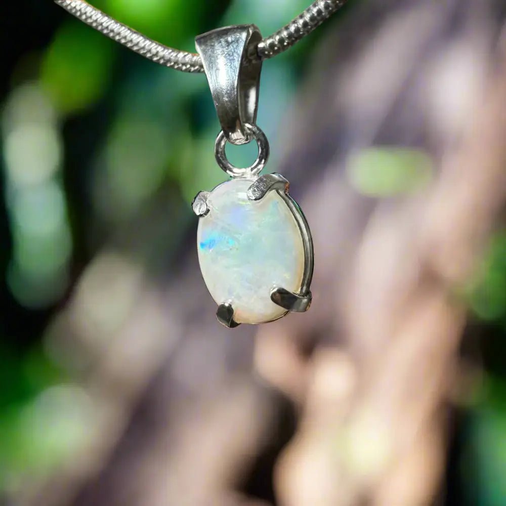 'Blue Gum Radiance' ~ Handcrafted 0.6ct Solid Coober Pedy Opal 925 Sterling Silver Pendant Necklace