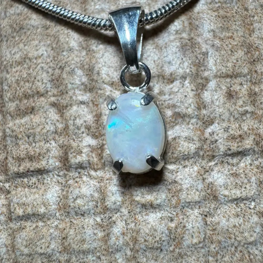 'Blue Gum Radiance' ~ Handcrafted 0.6ct Solid Coober Pedy Opal 925 Sterling Silver Pendant Necklace