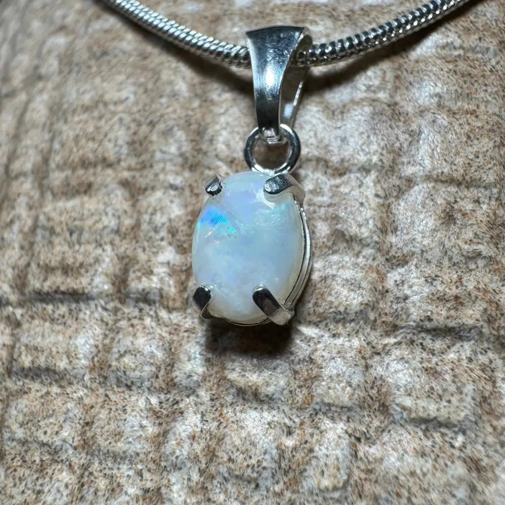 'Blue Gum Radiance' ~ Handcrafted 0.6ct Solid Coober Pedy Opal 925 Sterling Silver Pendant Necklace