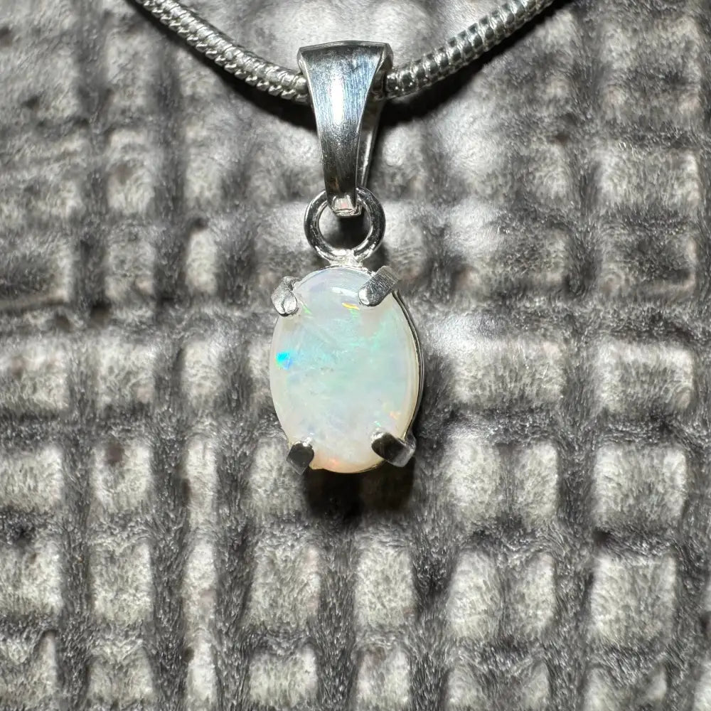'Blue Gum Radiance' ~ Handcrafted 0.6ct Solid Coober Pedy Opal 925 Sterling Silver Pendant Necklace