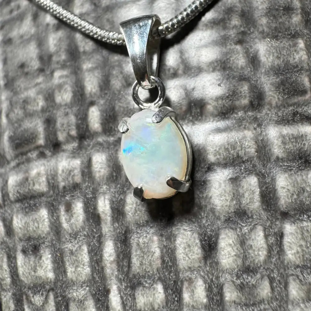 'Blue Gum Radiance' ~ Handcrafted 0.6ct Solid Coober Pedy Opal 925 Sterling Silver Pendant Necklace