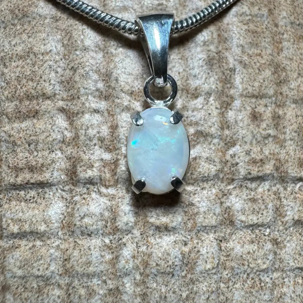 'Blue Gum Radiance' ~ Handcrafted 0.6ct Solid Coober Pedy Opal 925 Sterling Silver Pendant Necklace