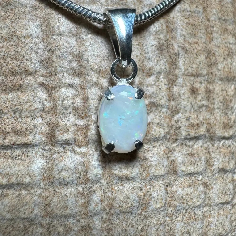 'Blue Gum Radiance' ~ Handcrafted 0.6ct Solid Coober Pedy Opal 925 Sterling Silver Pendant Necklace