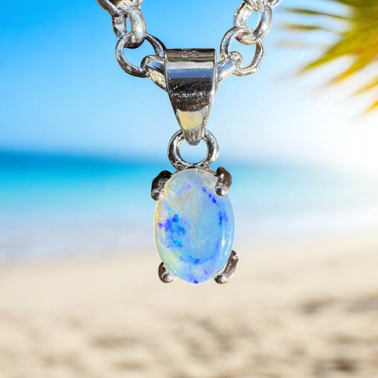 Blue Like Bondi ~ 0.5ct Solid Lightning Ridge Opal 925 Sterling Silver Pendant Necklace