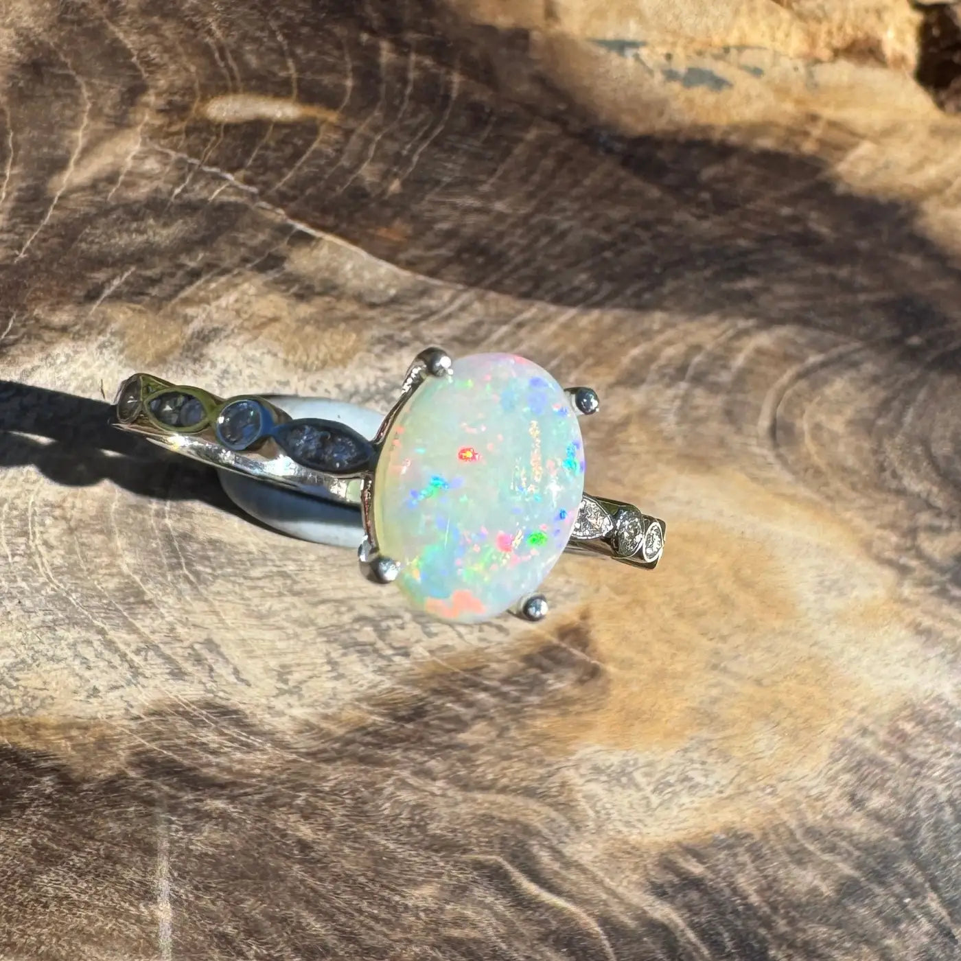 Blue Mountains Haze handcrafted 0.8ct solid Coober Pedy crystal opal sterling silver ring