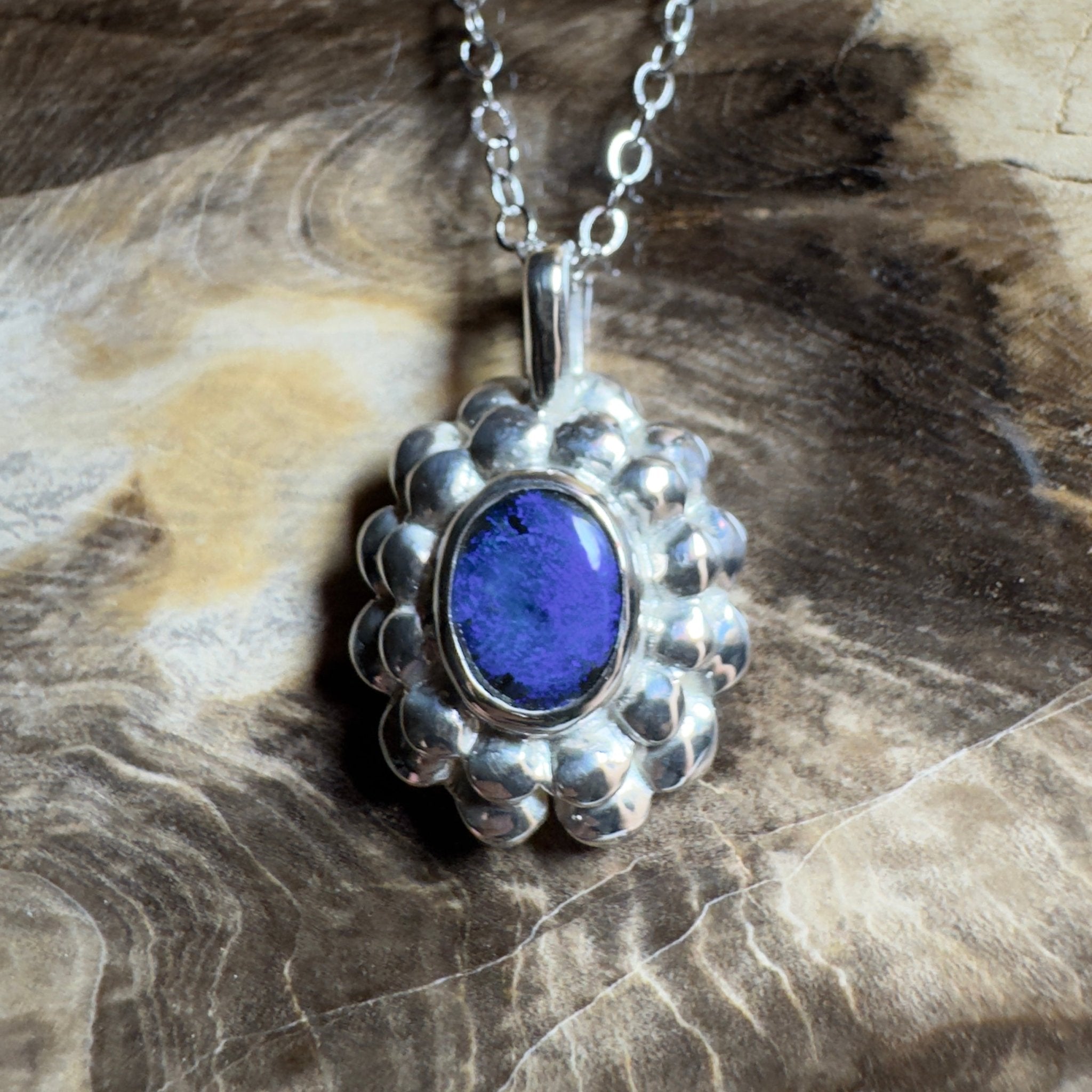 Blue Mountains Star ~ 0.8ct Lightning Ridge Black Opal 925 Silver Pendant