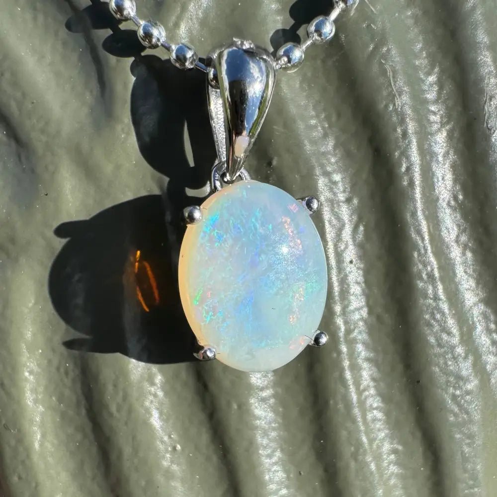 ‘Blue Sky' ~ Handcrafted 1.4ct Solid Lightning Ridge Opal 925 Sterling Silver Pendant Necklace