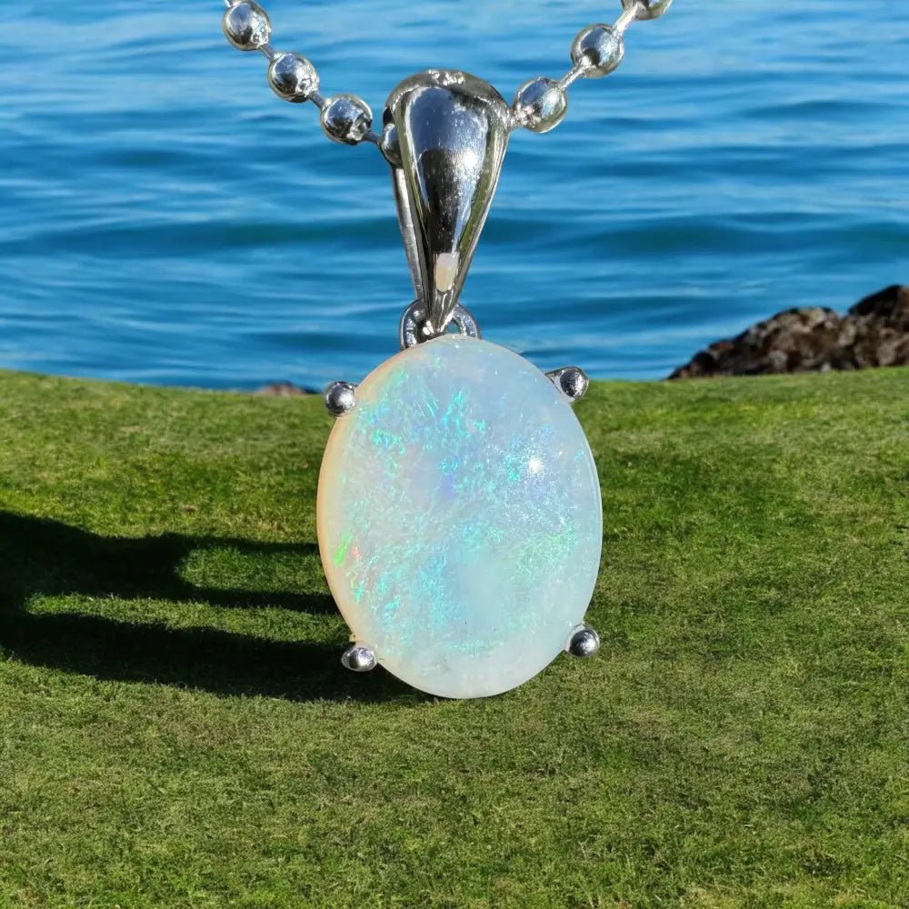 ‘Blue Sky' ~ Handcrafted 1.4ct Solid Lightning Ridge Opal 925 Sterling Silver Pendant Necklace