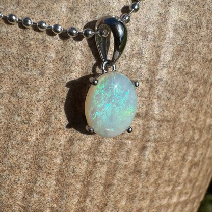‘Blue Sky' ~ Handcrafted 1.4ct Solid Lightning Ridge Opal 925 Sterling Silver Pendant Necklace