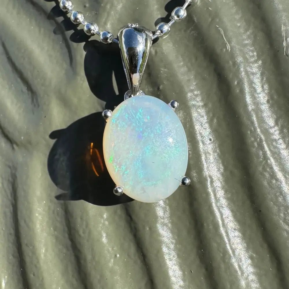 ‘Blue Sky' ~ Handcrafted 1.4ct Solid Lightning Ridge Opal 925 Sterling Silver Pendant Necklace