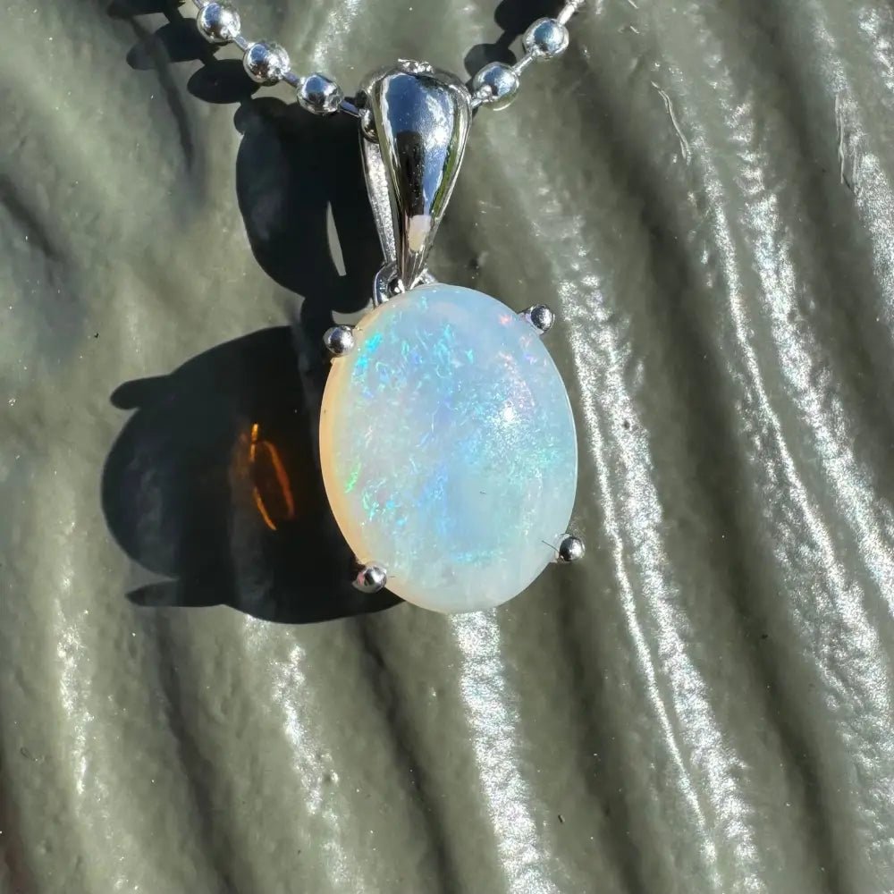 ‘Blue Sky' ~ Handcrafted 1.4ct Solid Lightning Ridge Opal 925 Sterling Silver Pendant Necklace