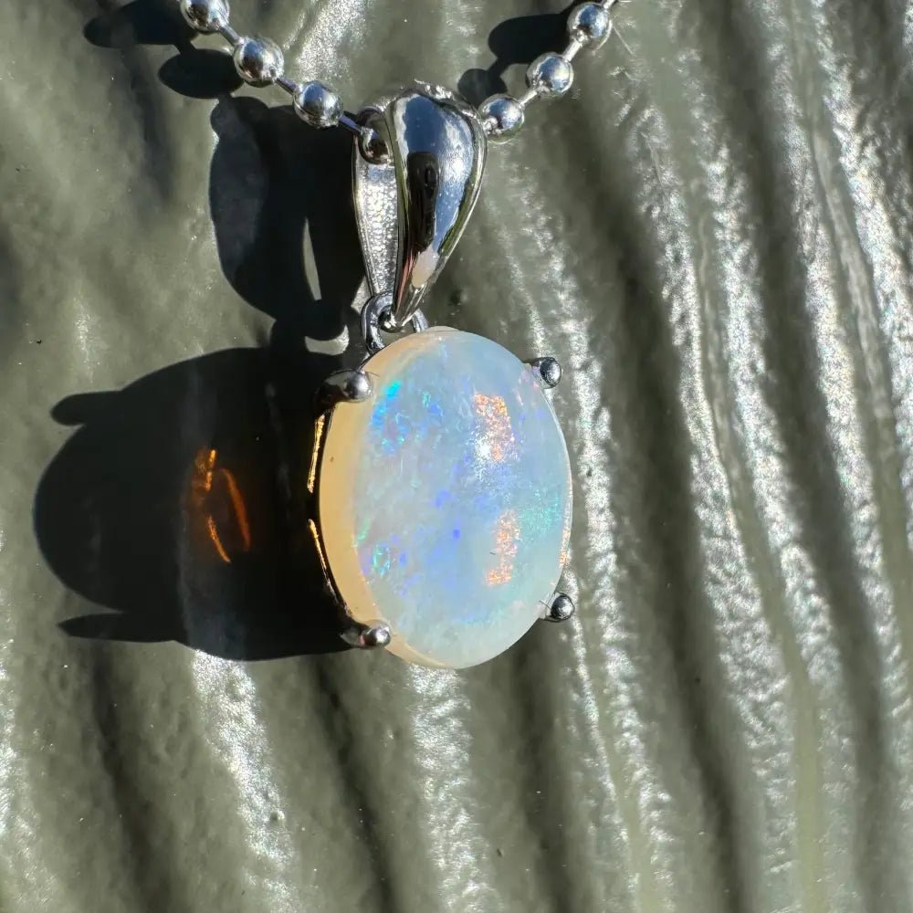 ‘Blue Sky' ~ Handcrafted 1.4ct Solid Lightning Ridge Opal 925 Sterling Silver Pendant Necklace