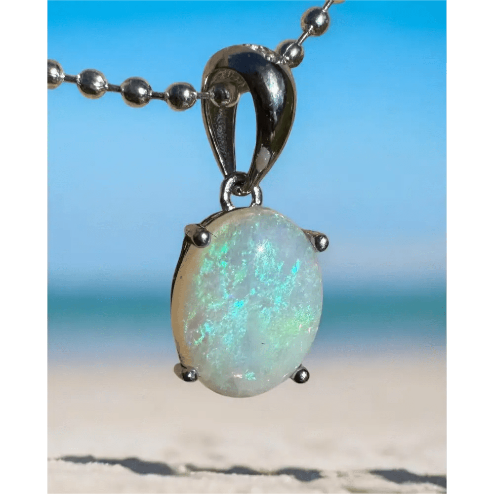 ‘Blue Sky' ~ Handcrafted 1.4ct Solid Lightning Ridge Opal 925 Sterling Silver Pendant Necklace