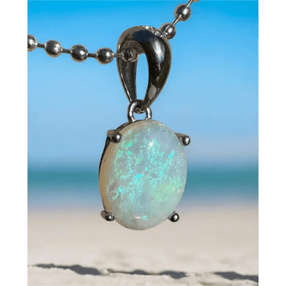 ‘Blue Sky' ~ Handcrafted 1.4ct Solid Lightning Ridge Opal 925 Sterling Silver Pendant Necklace