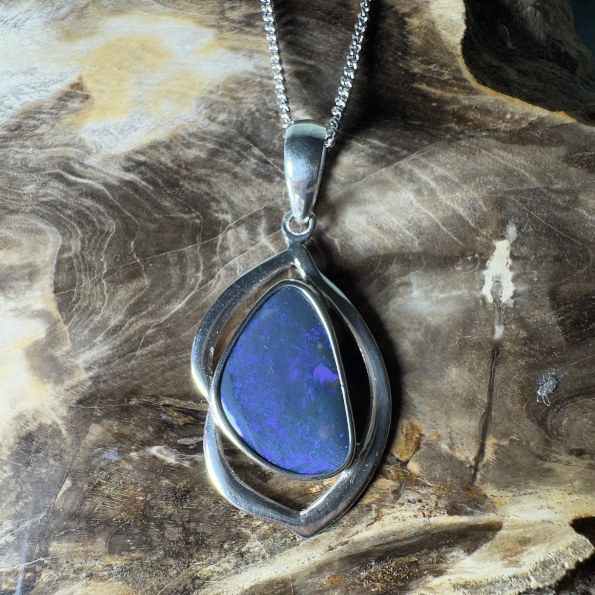 Blue Trench Glow ~ 4.9ct Lightning Ridge Semi Black Opal 925 Silver Pendant