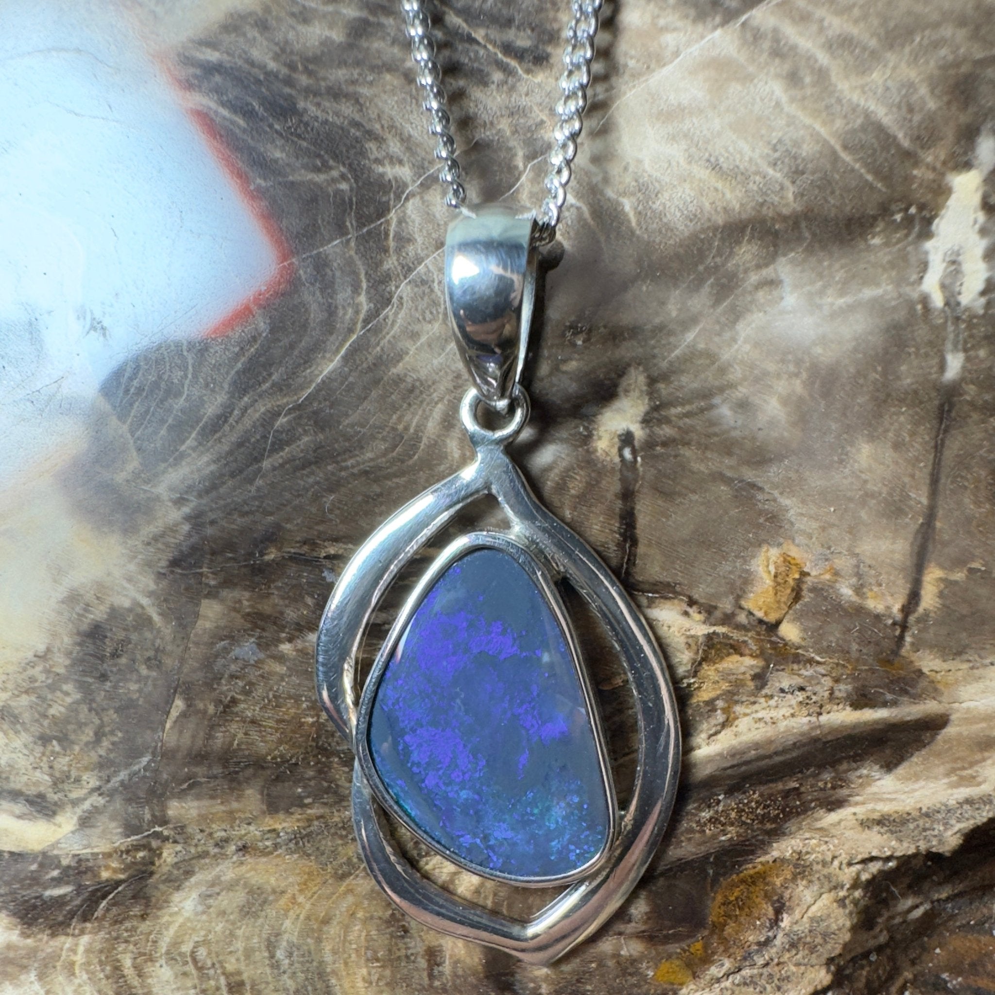 Blue Trench Glow ~ 4.9ct Lightning Ridge Semi Black Opal 925 Silver Pendant