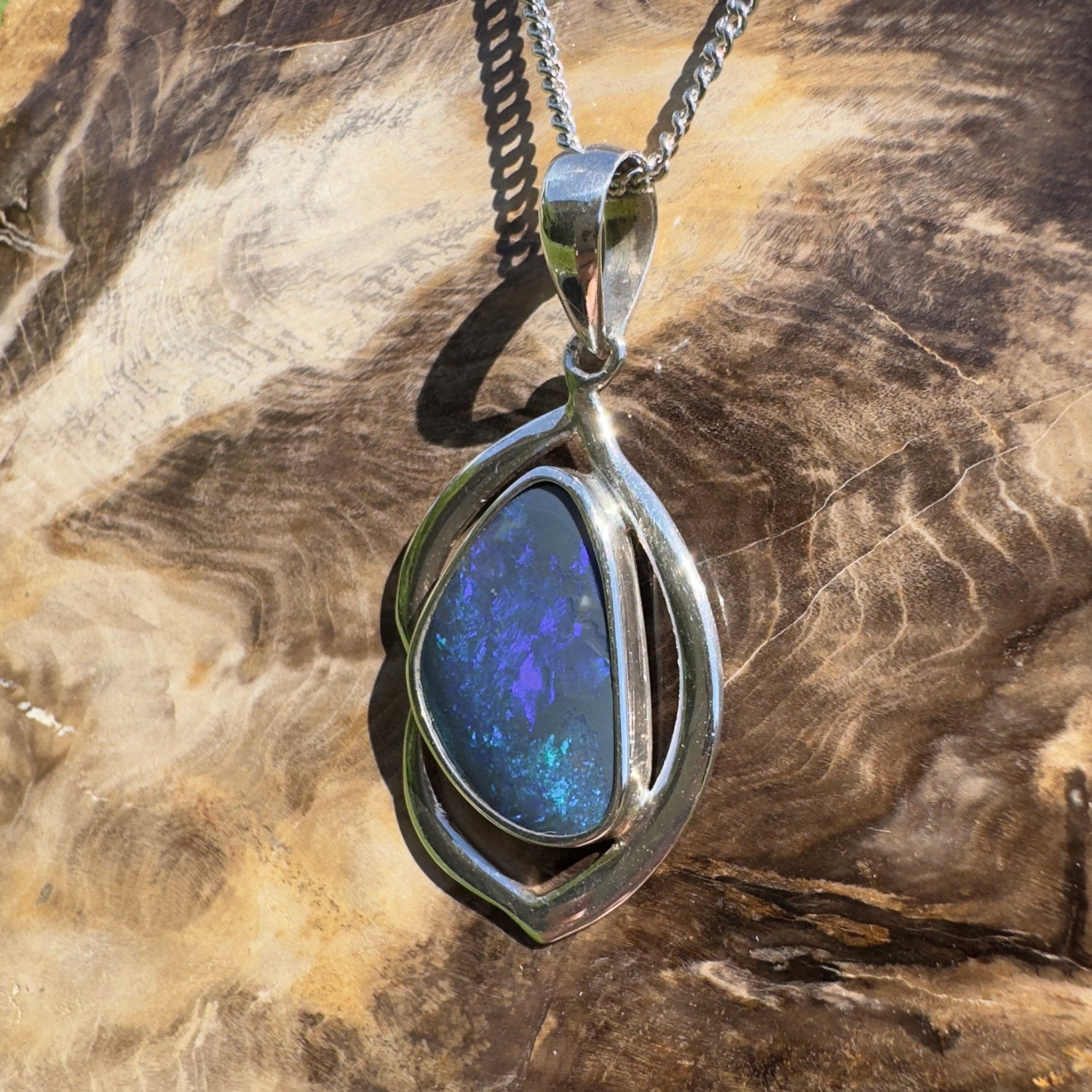 Blue Trench Glow ~ 4.9ct Lightning Ridge Semi Black Opal 925 Silver Pendant