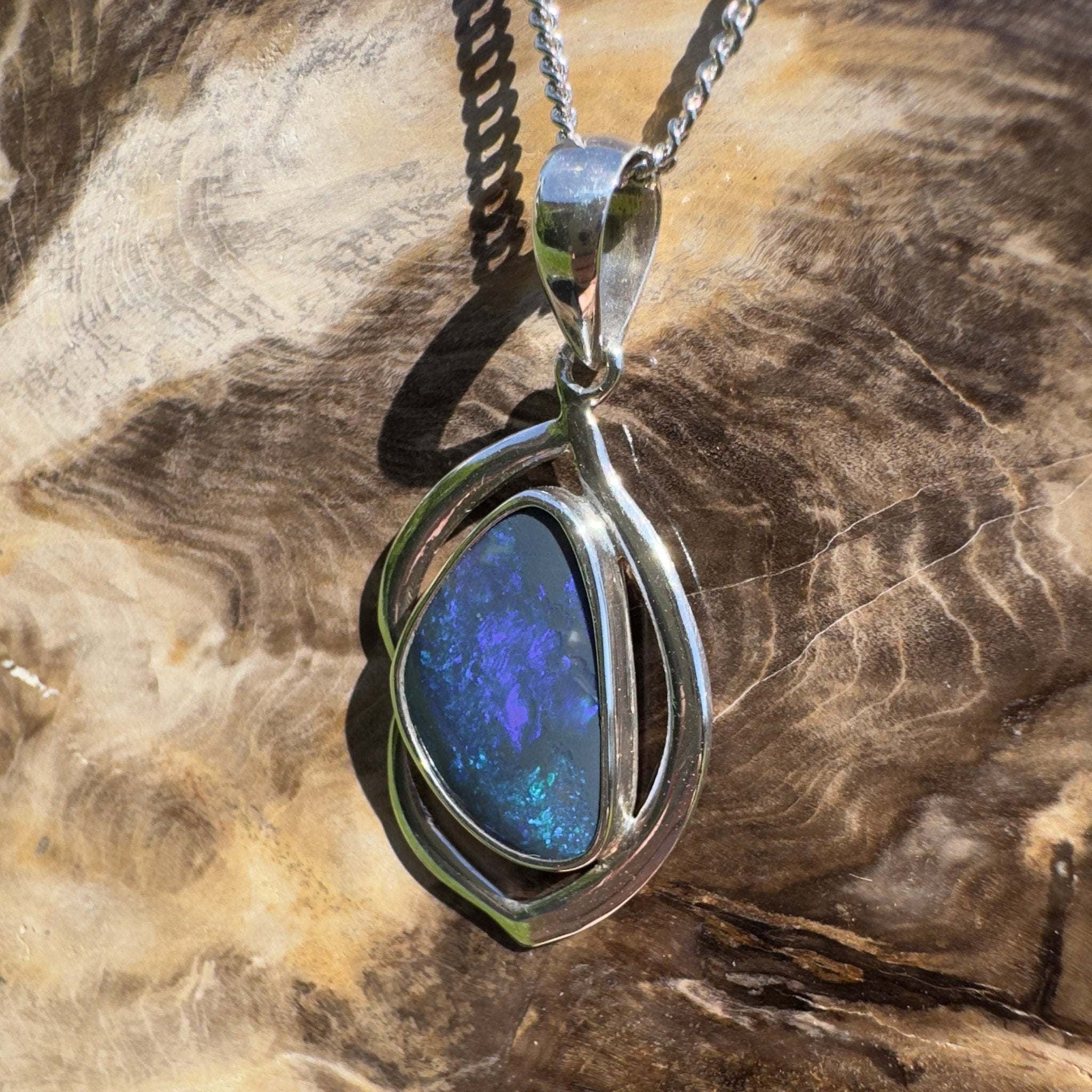 Blue Trench Glow ~ 4.9ct Lightning Ridge Semi Black Opal 925 Silver Pendant